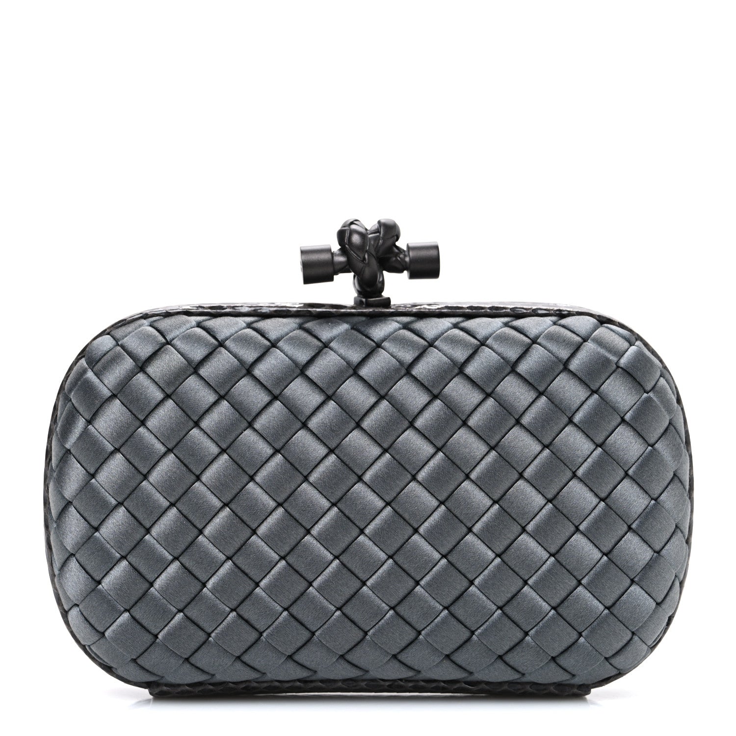 Bottega Veneta Satin Intreccio Impero Ayers Knot Clutch Grey