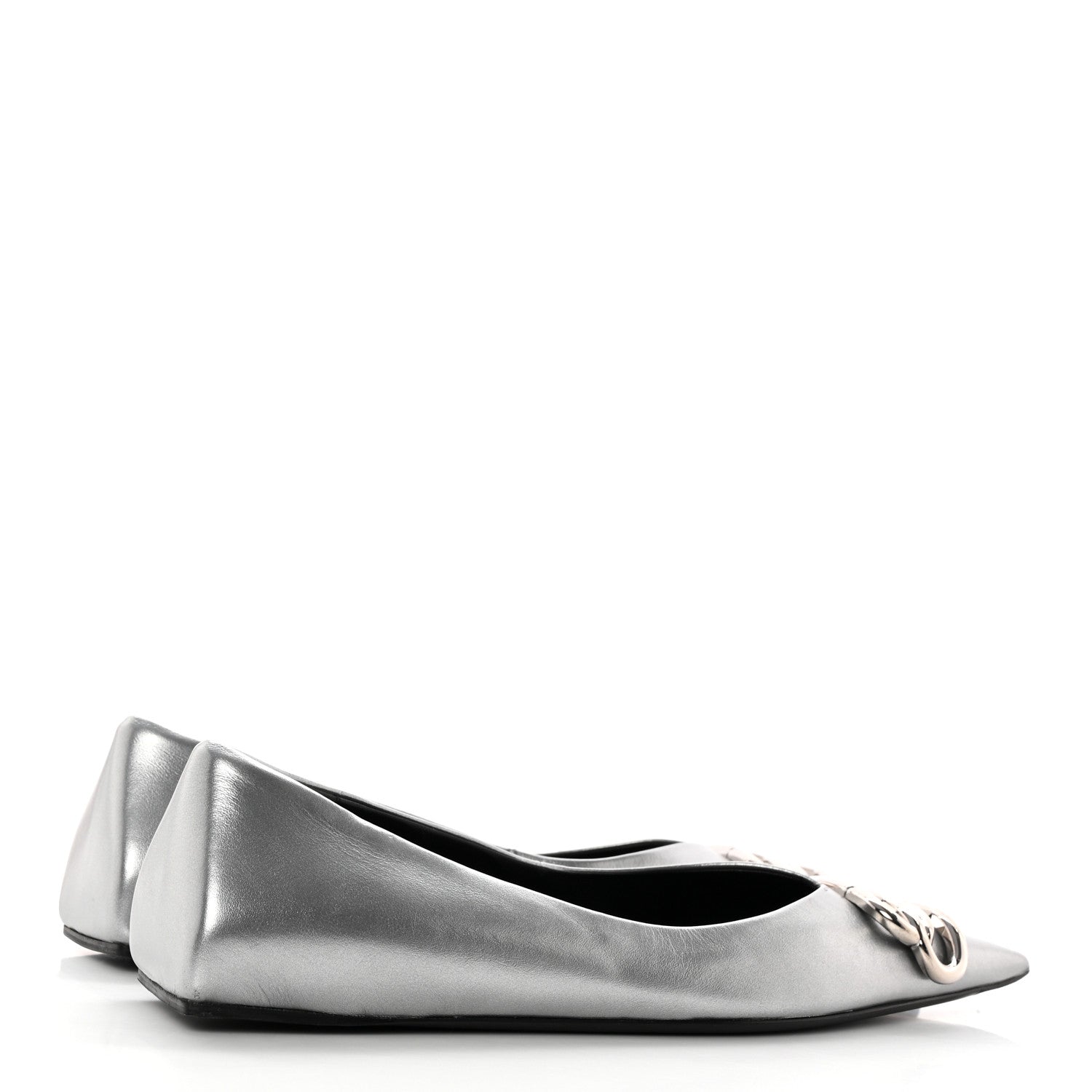 Balenciaga Metallic Calfskin BB Knife Pointy Toe Ballerina Flats 35.5 Silver Hardware 4 of 16