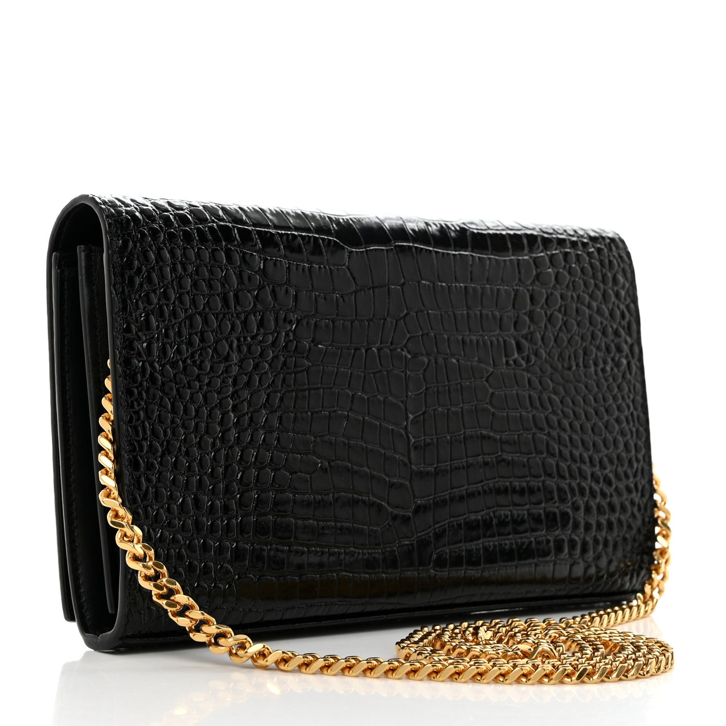 Calfskin Crocodile Embossed Cassandre Wallet On Chain WOC Black