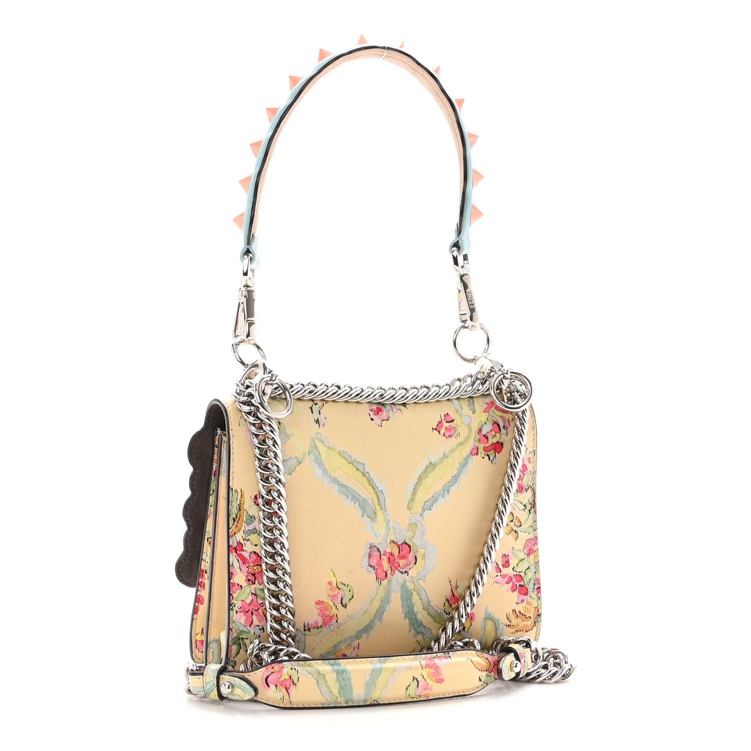 Fendi Vitello Marie Antoinette Print Scalloped Mix Studded Small Kan I Shoulder Bag Panna Multicolor 3 of 10