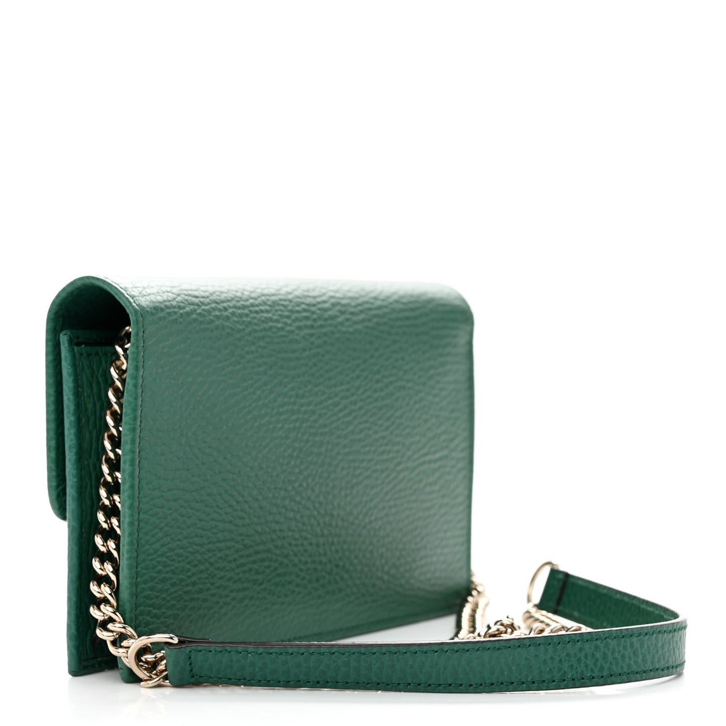Dollar Calfskin Interlocking G Chain Wallet Emerald