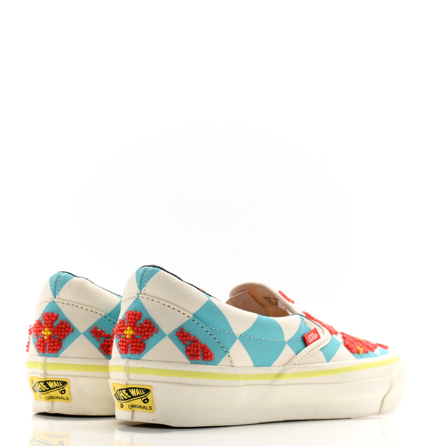 X Vans Vault Beaded Flower Mens Classic Slip On Sneakers 7 Blue Multicolor