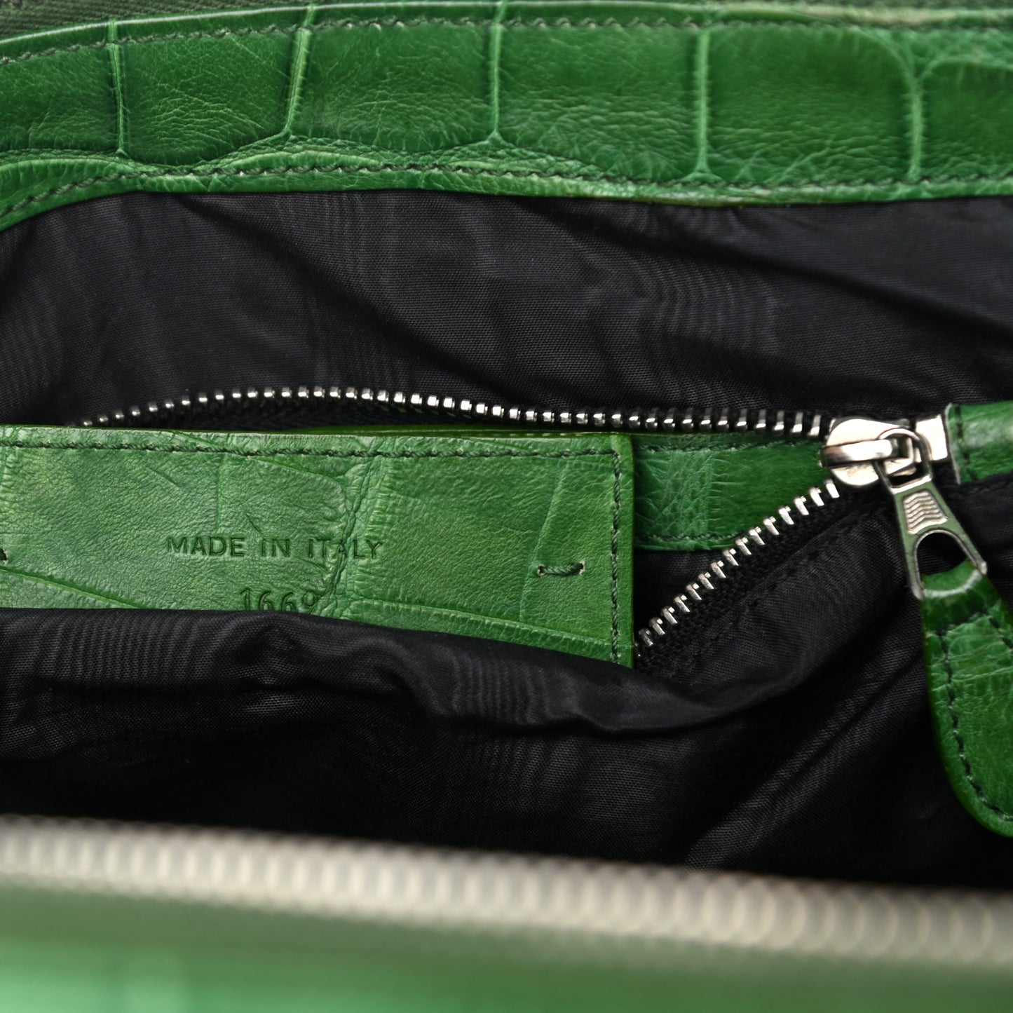 Crocodile Classic Silver Hardware Work Green