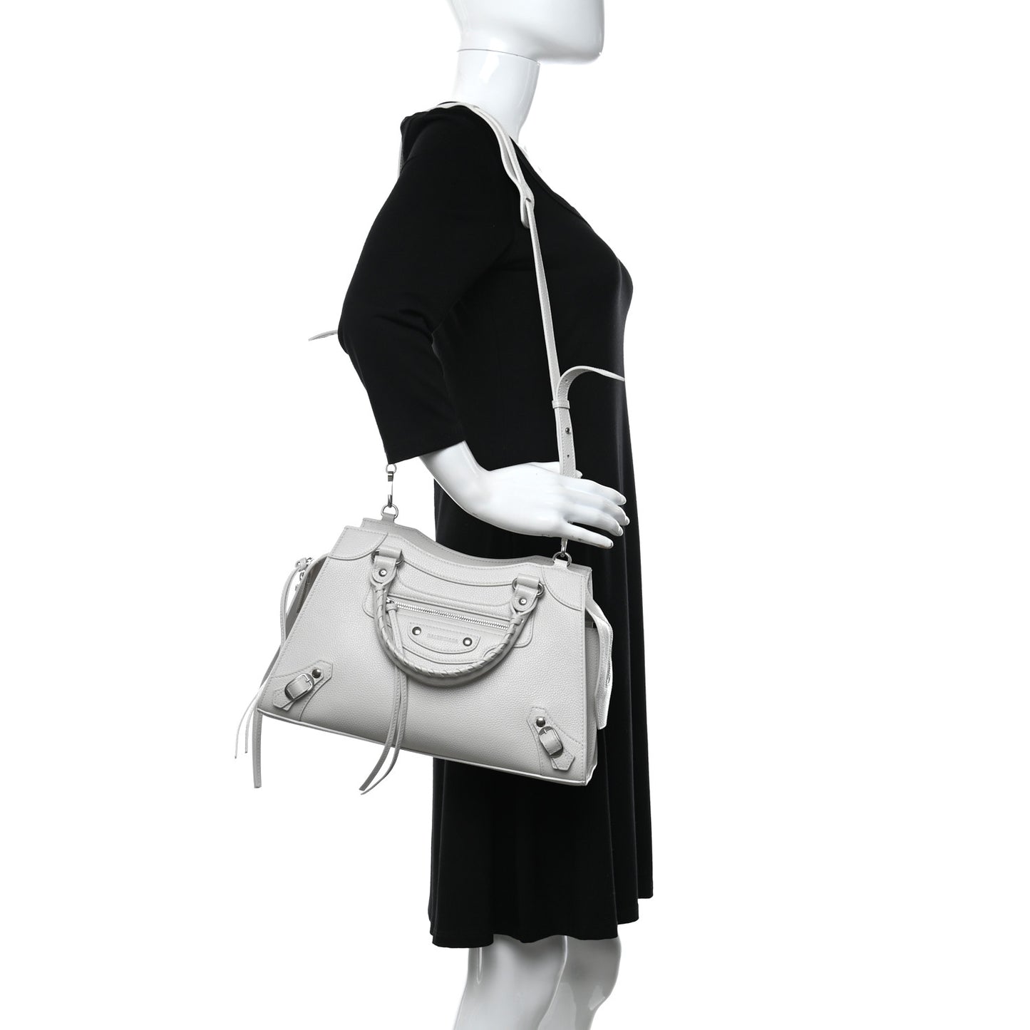 Grained Calfskin Neo Classic Silver Hardware S City Chalky White
