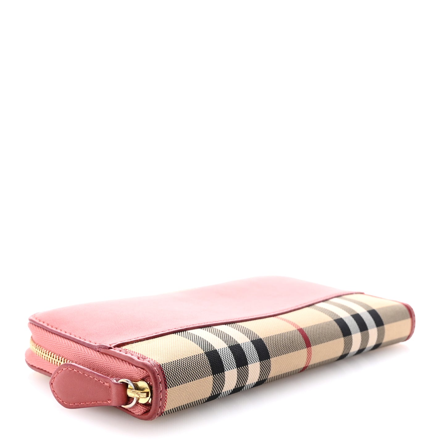 Grainy Calfskin House Check Elmore Zip Around Wallet Pink