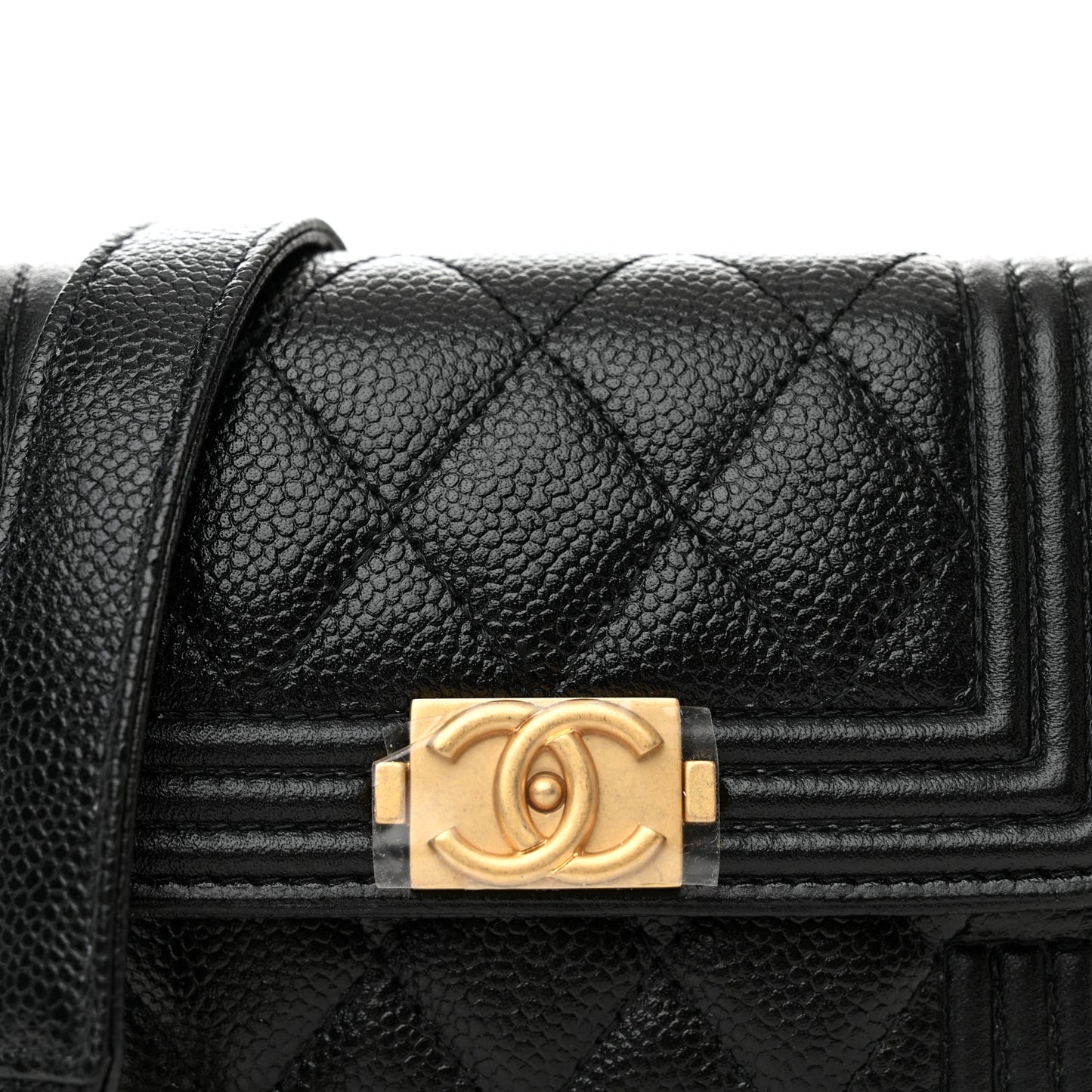 Caviar Quilted Boy Card Holder On Chain Black