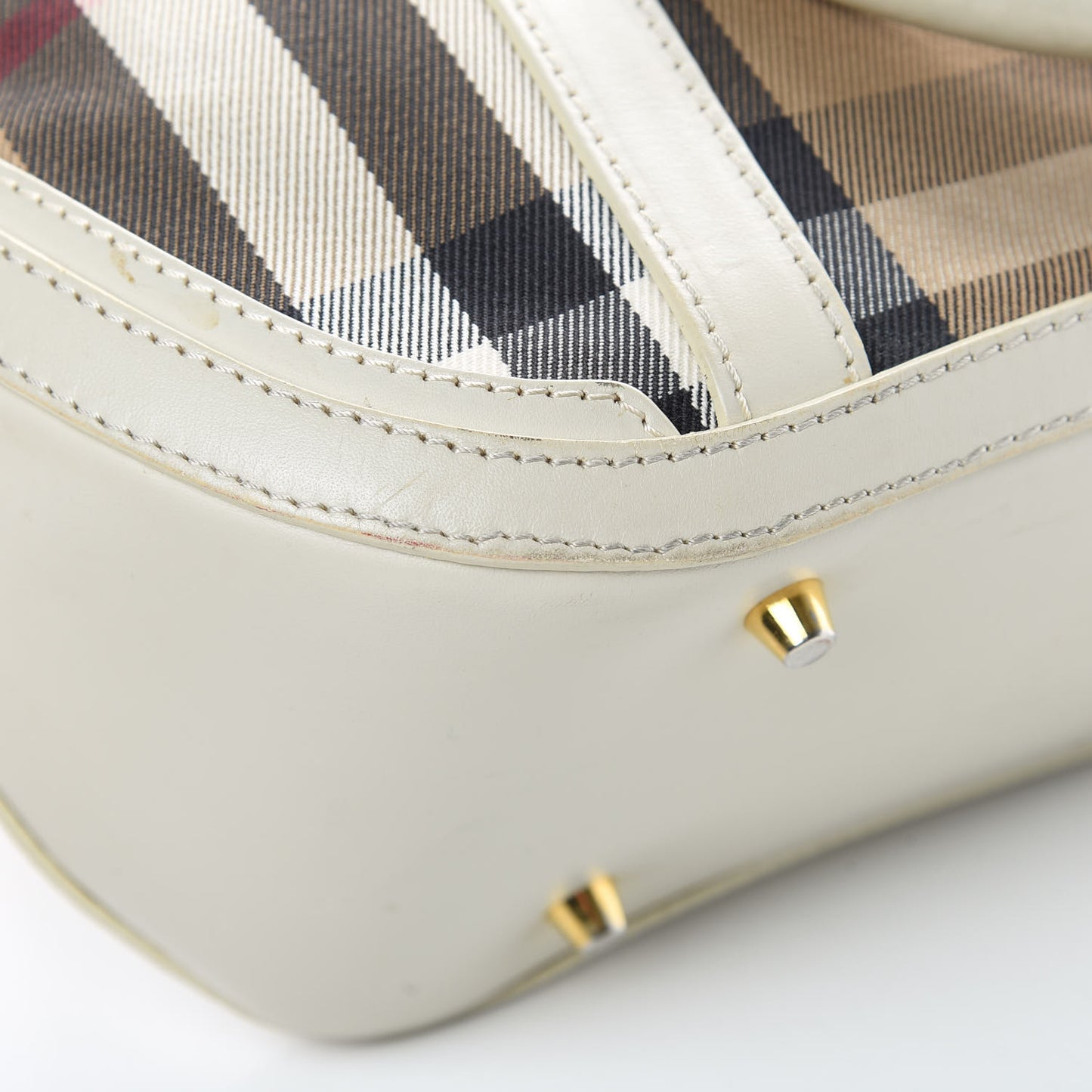 House Check Bridle Calfskin Small Orchard Bowling Bag White