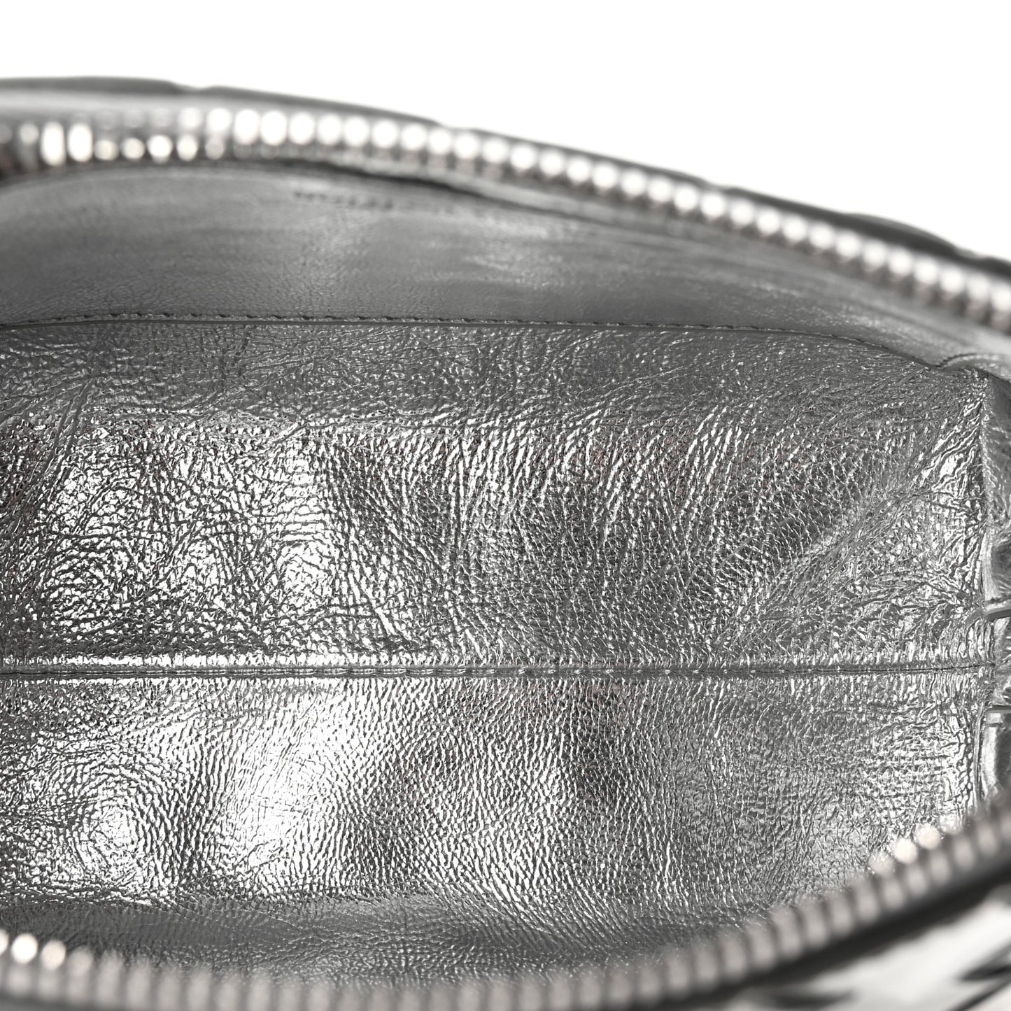 Mirror Laminated Nappa Intrecciato Beauty Pouch Silver