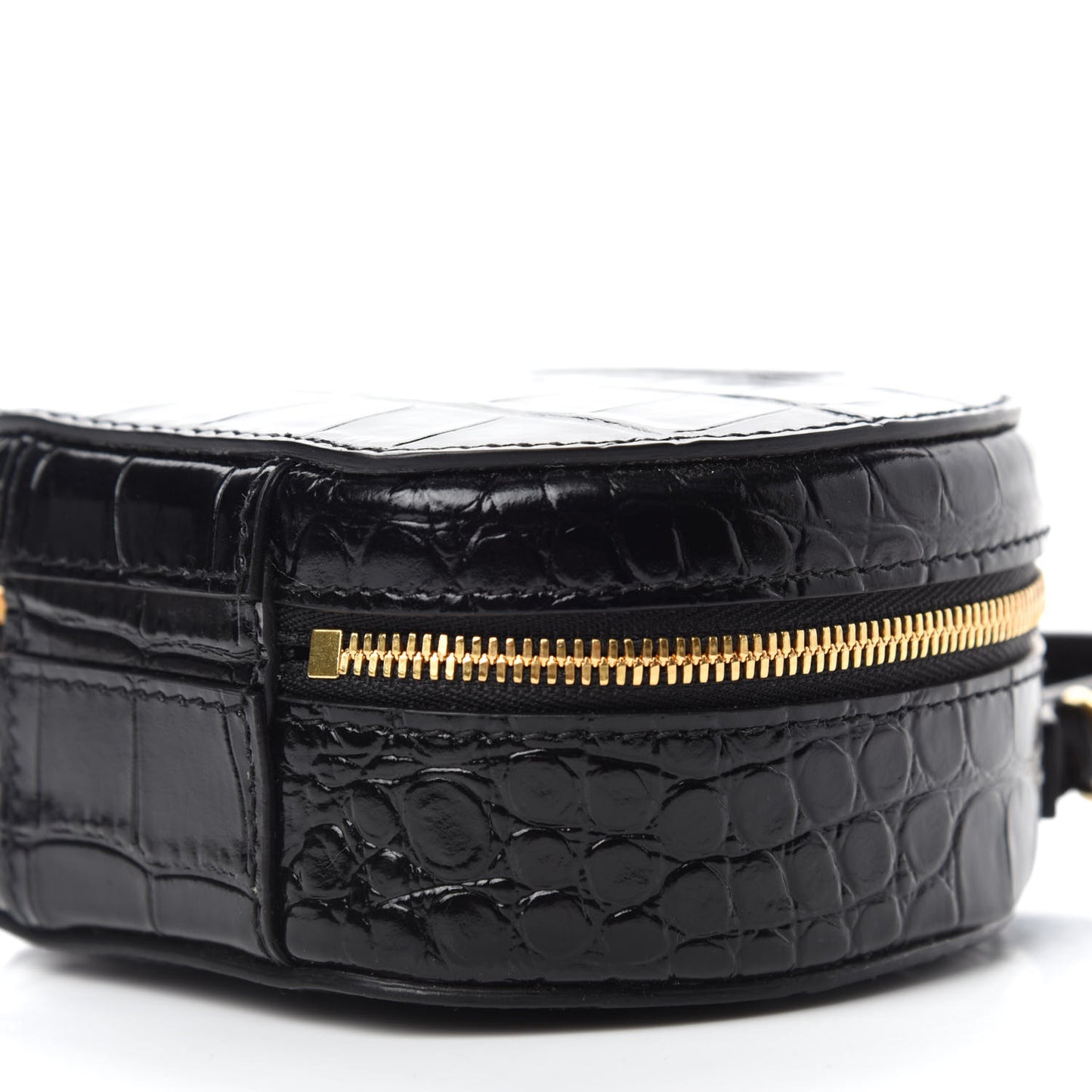 Calfskin Crocodile Embossed Vanity Round Bag Mini Black