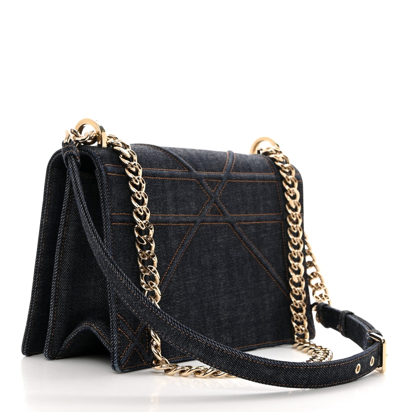 Denim Crystal Medium Diorama Flap Bag Blue
