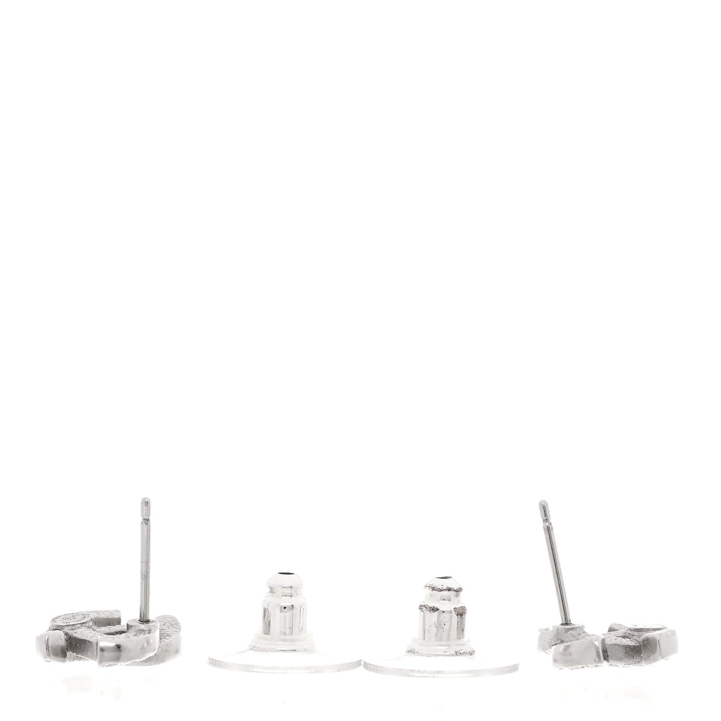 Metal Crystal CC Earrings Silver