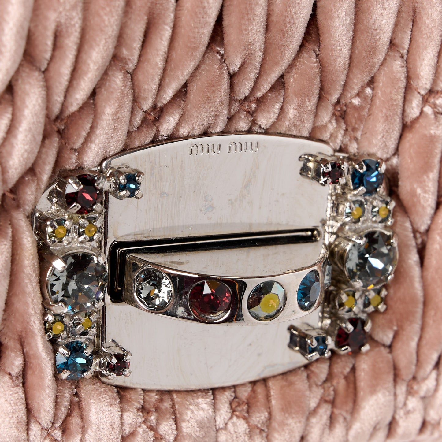 Velvet Matelasse Crystal Chain Shoulder Bag Cammeo