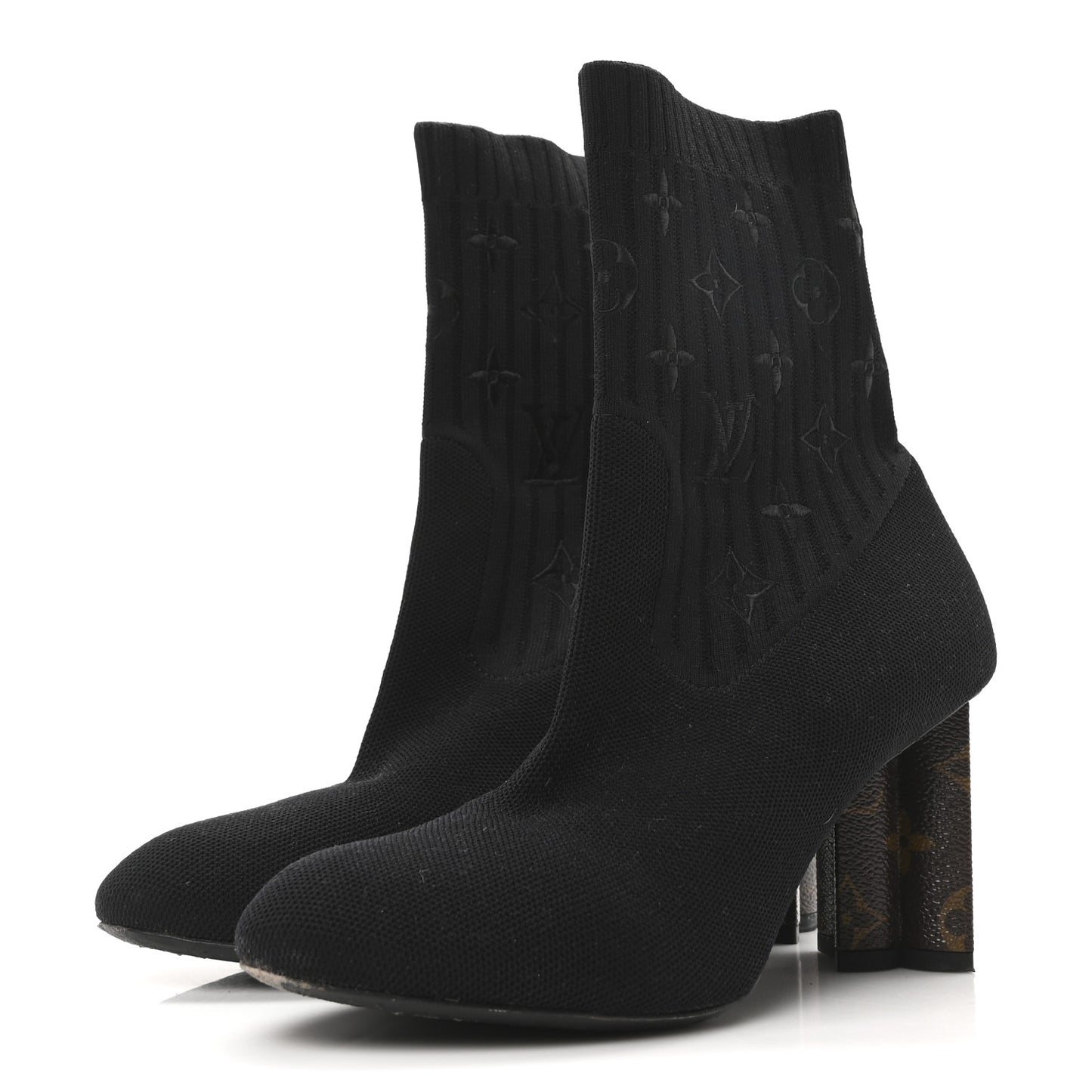 Monogram Stretch Fabric Silhouette Ankle Boots 38 Black
