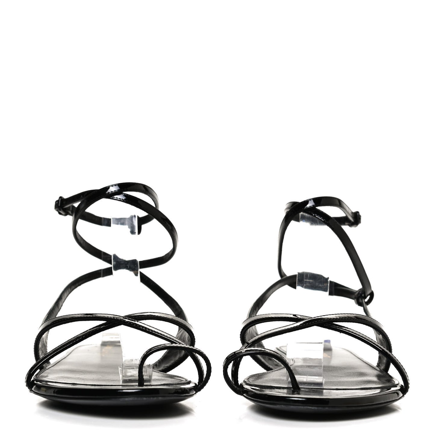 Patent Calfskin Gia Ankle Strap Sandals 38 Black