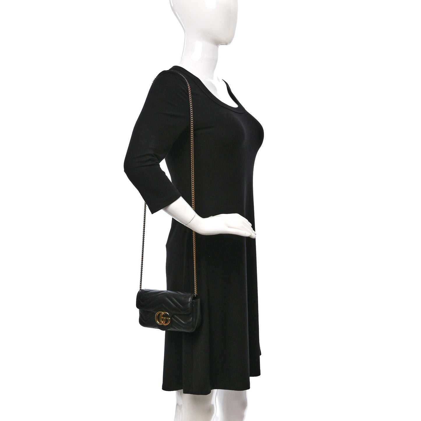 Calfskin Matelasse Super Mini GG Marmont Shoulder Bag Black