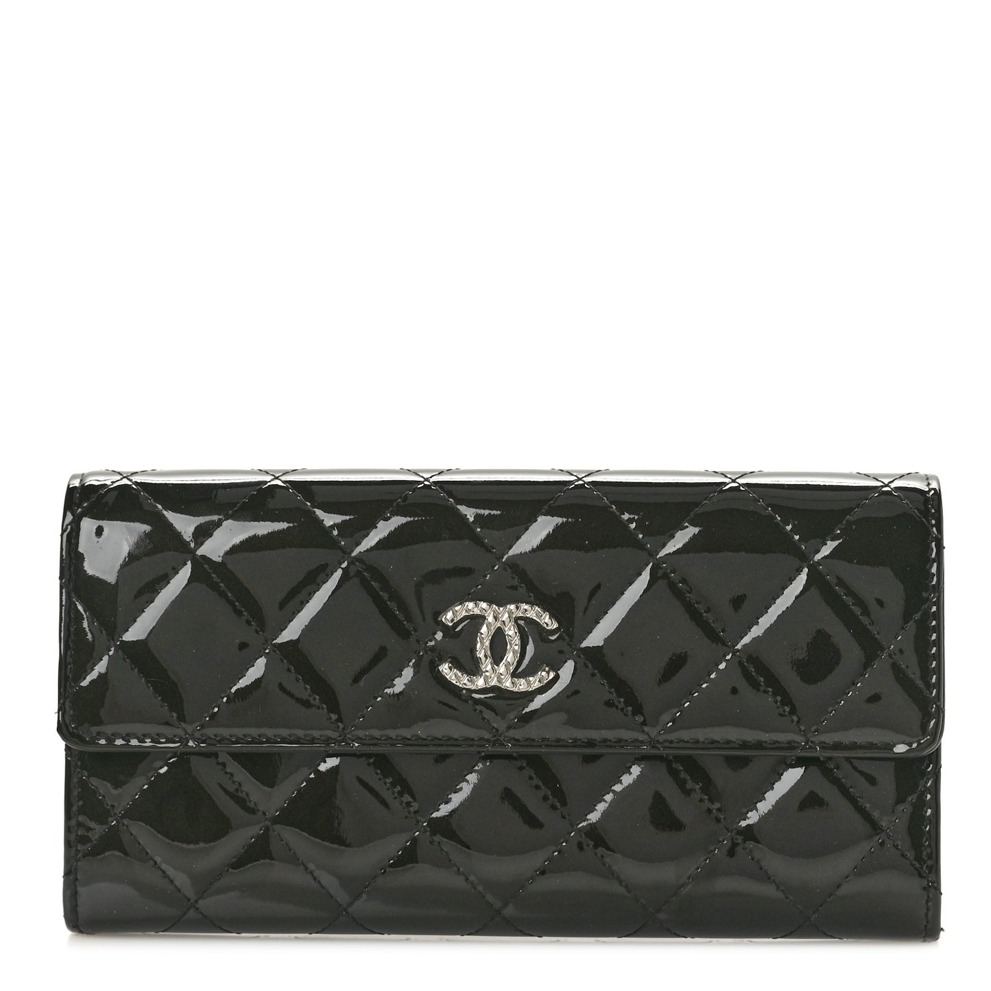 Patent Quilted Large Brilliant Flap Wallet Black