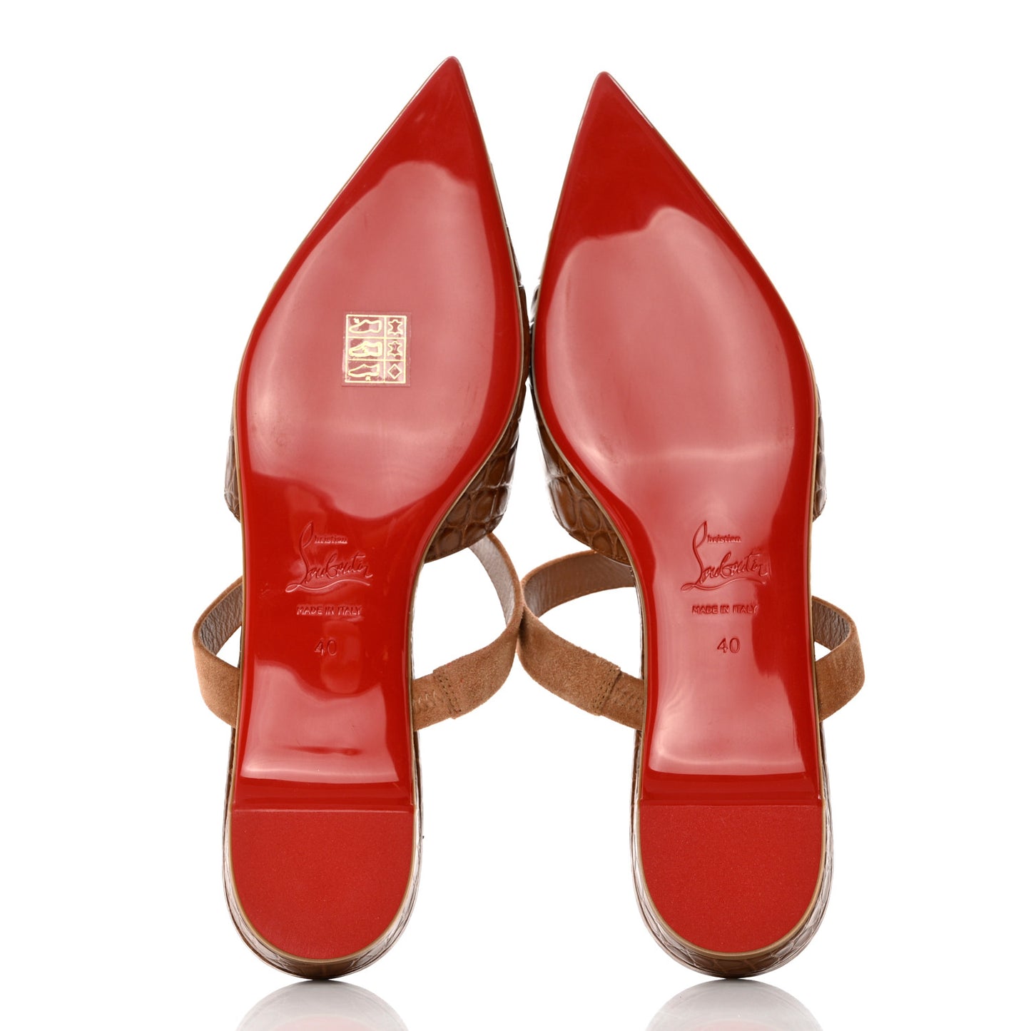 Calfskin Crocodile Embossed Choc Lock Flats 40 Biscotto