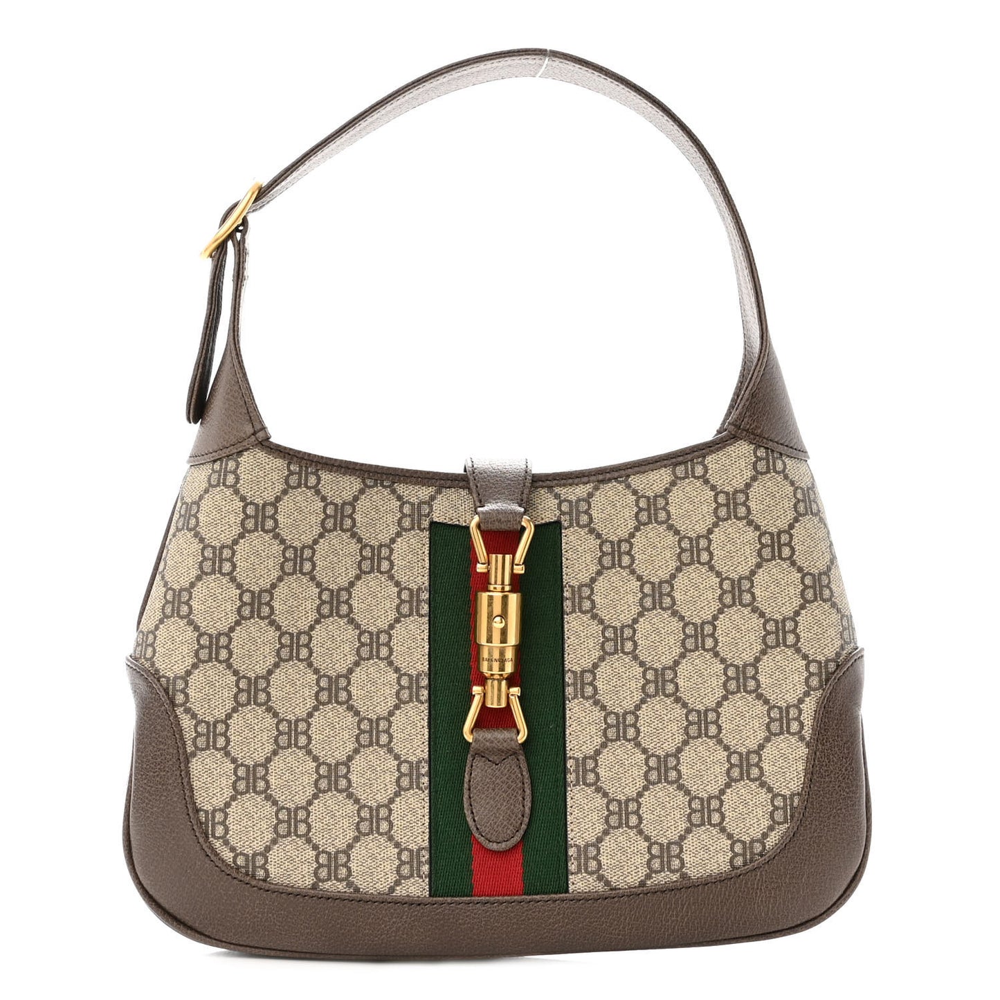 X BALENCIAGA BB Supreme Monogram Calfskin Web Small Jackie 1961 Hobo Beige Ebony