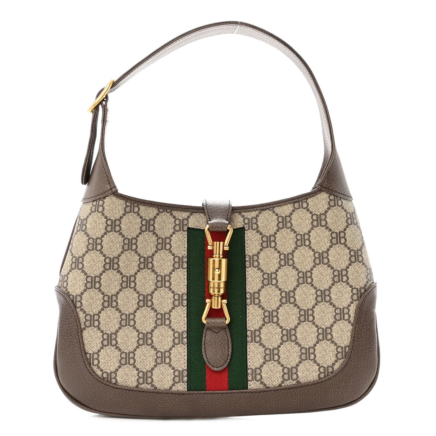 Gucci X BALENCIAGA BB Supreme Monogram Calfskin Web Small Jackie 1961 Hobo Beige Ebony 1 of 11