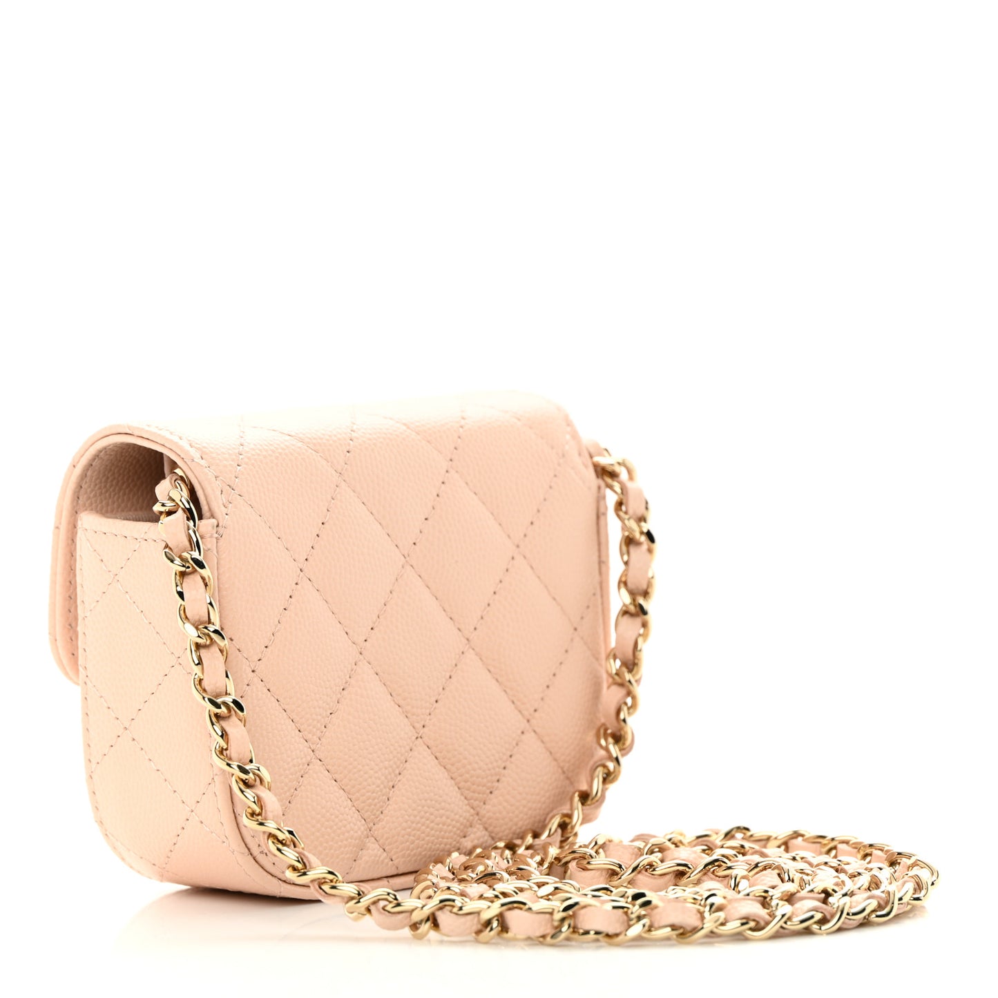 Caviar Quilted Mini Clutch With Chain Light Beige