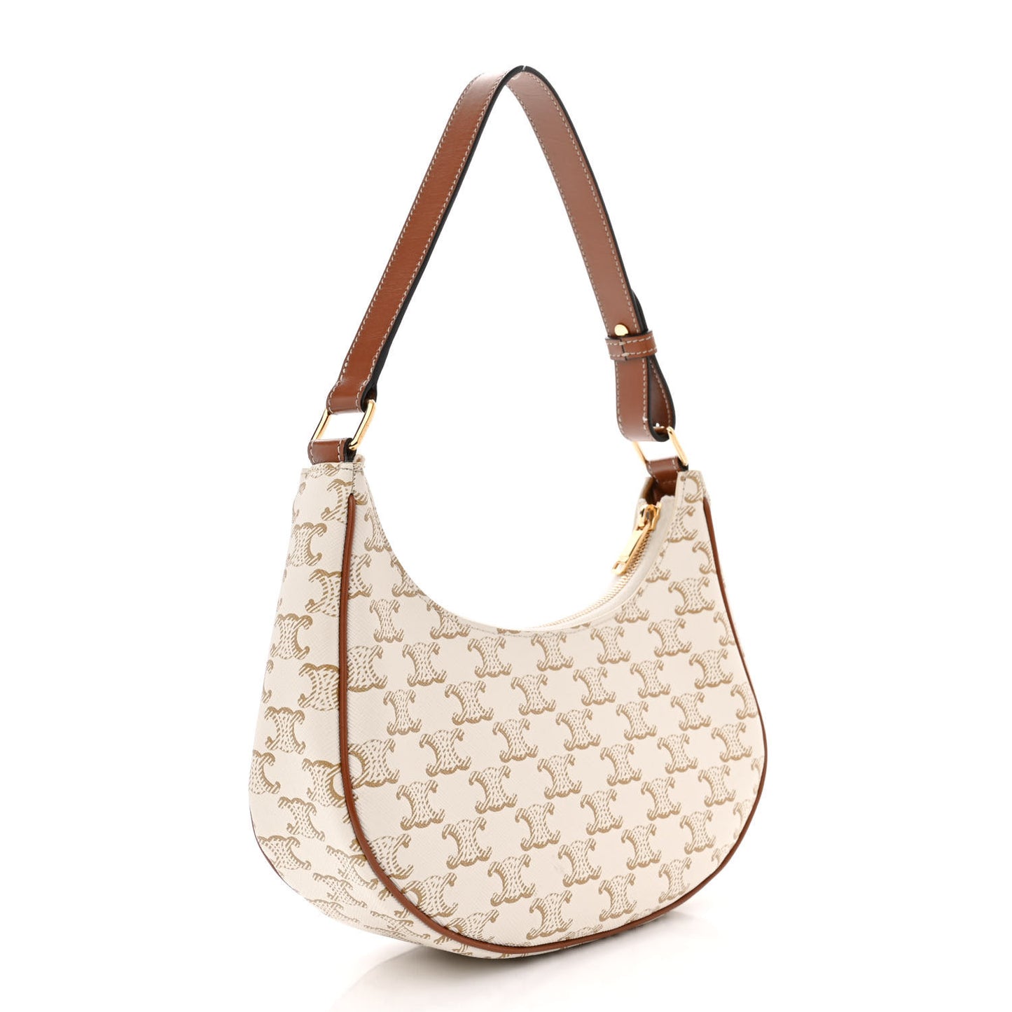 Canvas Calfskin Ava Triomphe Shoulder Bag White
