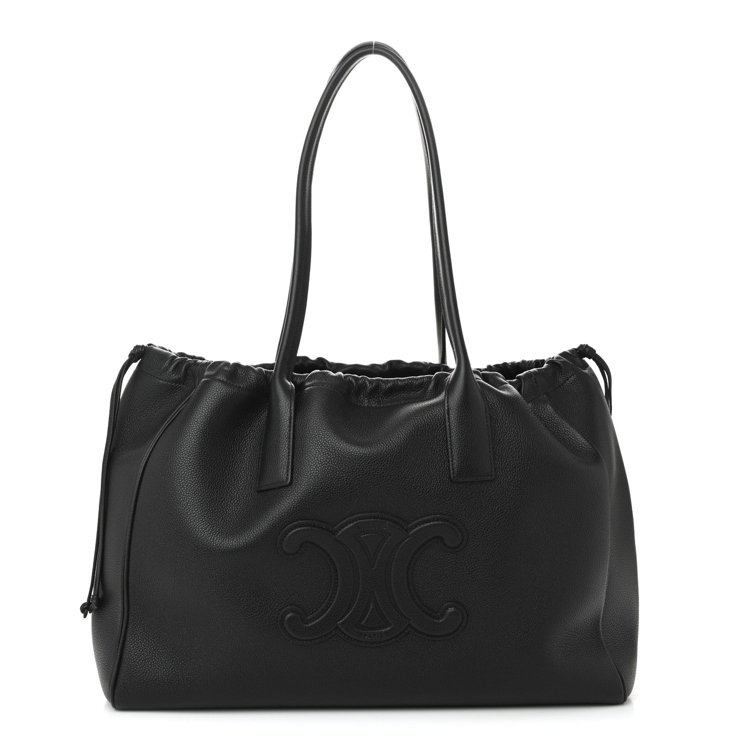 Celine Calfskin Cuir Triomphe Cabas Drawstring Black 1769239