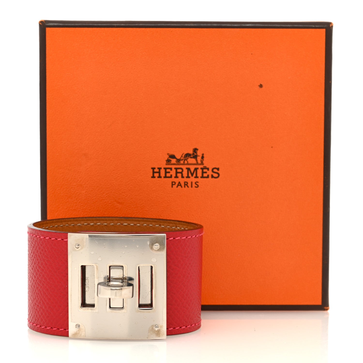 Hermes Epsom Kelly Dog Bracelet Rouge Casaque 6 of 6