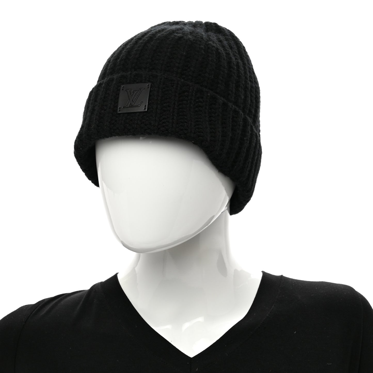 Cashmere Ribbed LV Knithead Bonnet Beanie Black
