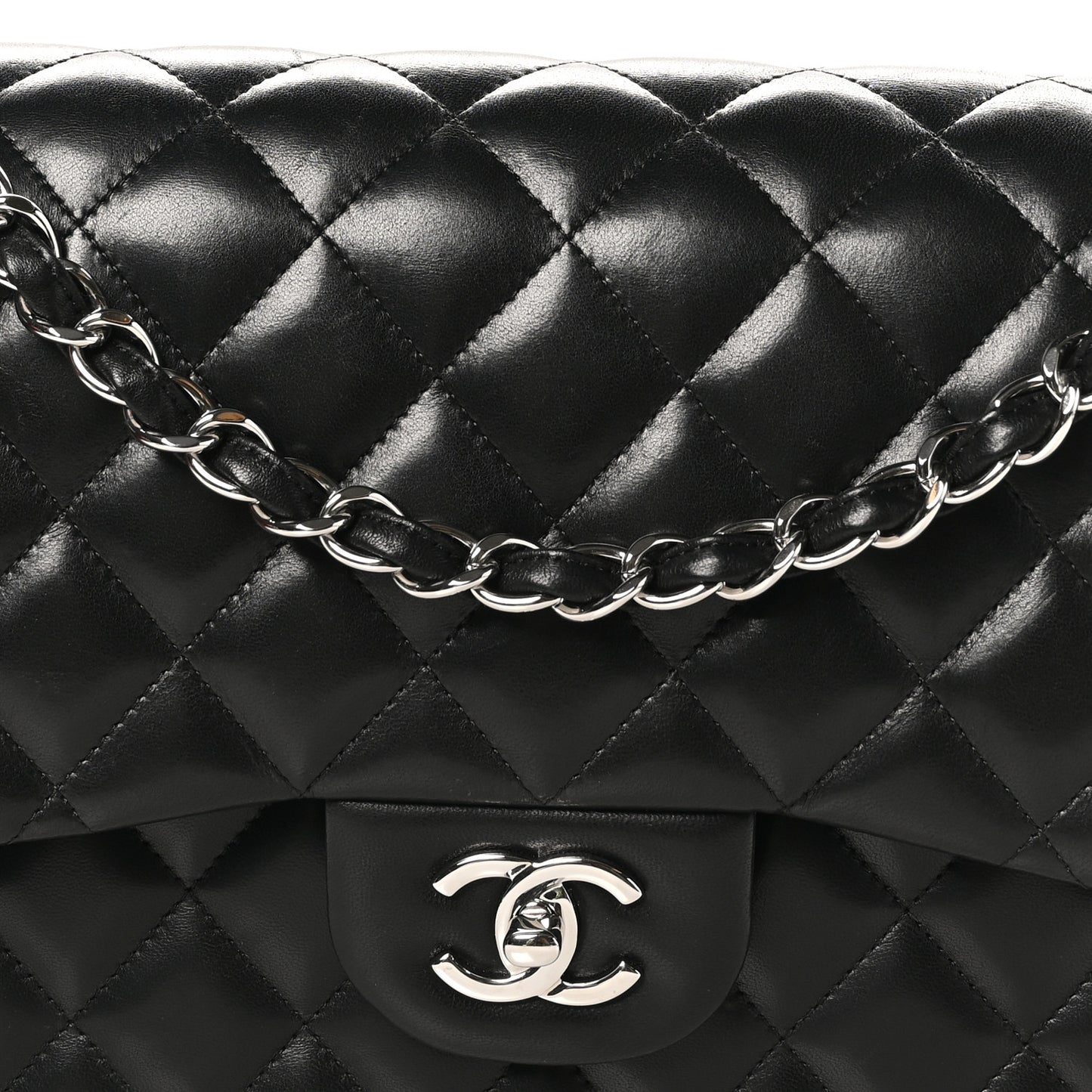 Lambskin Quilted Jumbo Double Flap Black