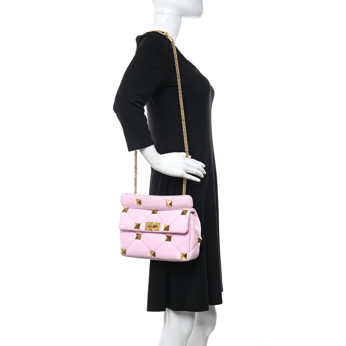 Nappa Medium Roman Stud Shoulder Bag Pink Borealis