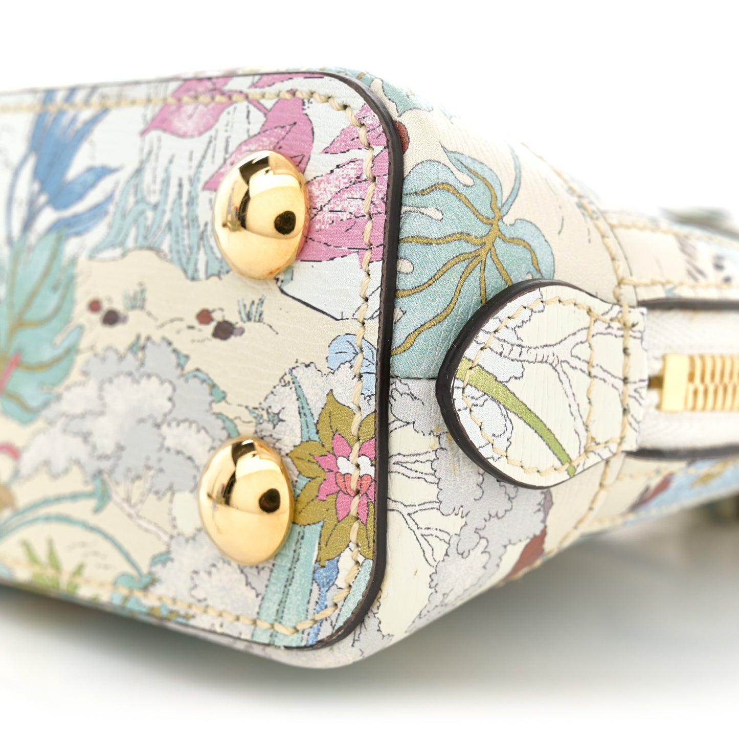 New Shangai Calfskin Tiger Savanah Web Small Horsebit 1955 Top Handle Bag Chalky White Multicolor
