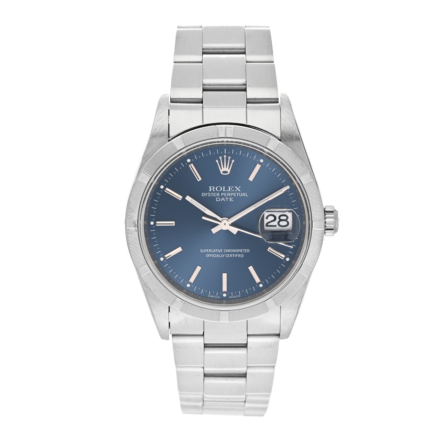 Stainless Steel 34mm Oyster Perpetual Date Watch Blue 15210