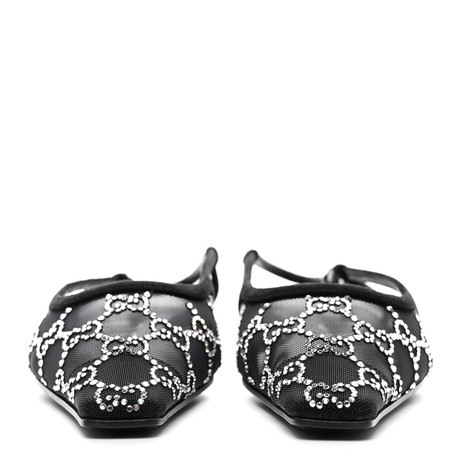 Tela Retino Kid Scamosciato Crystal GG Monogram Square G Slingback Flat 36 Black