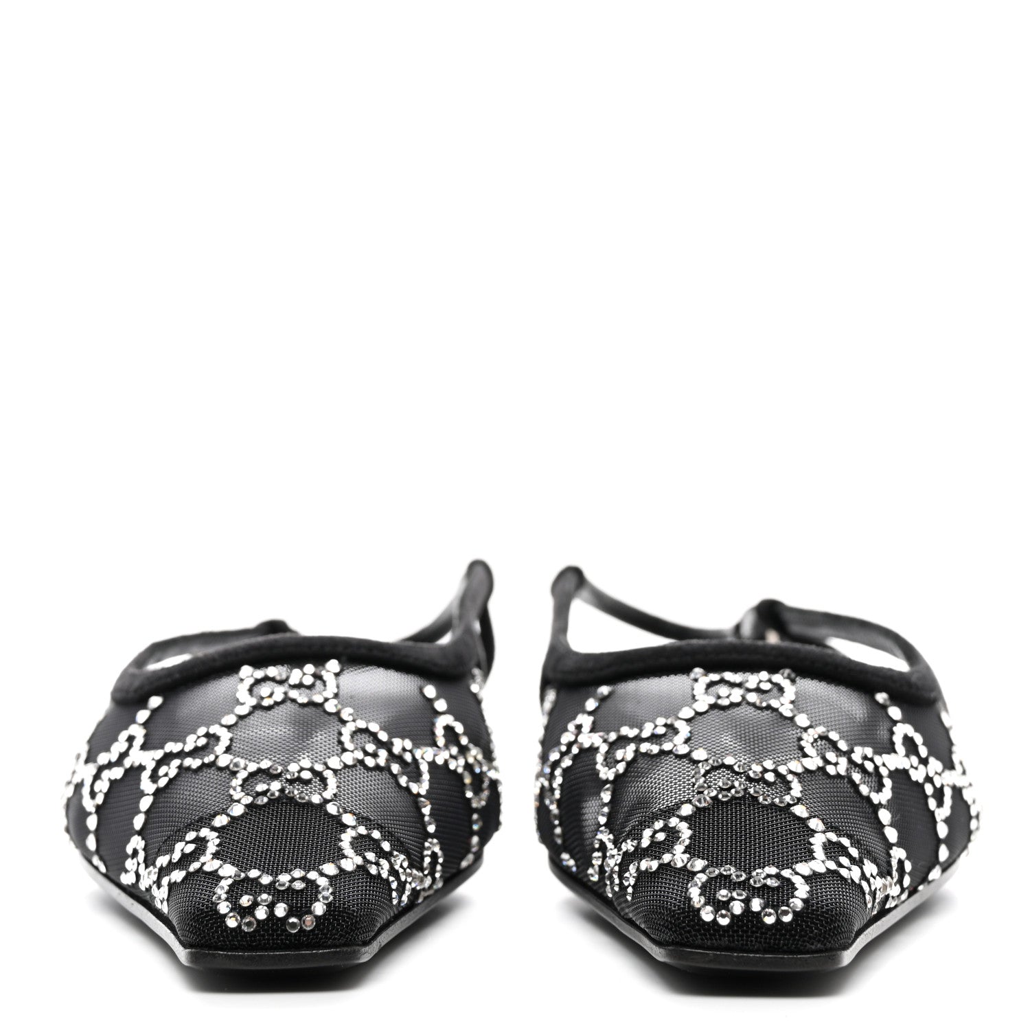 Gucci Tela Retino Kid Scamosciato Crystal GG Monogram Square G Slingback Flat 36 Black 2 of 8