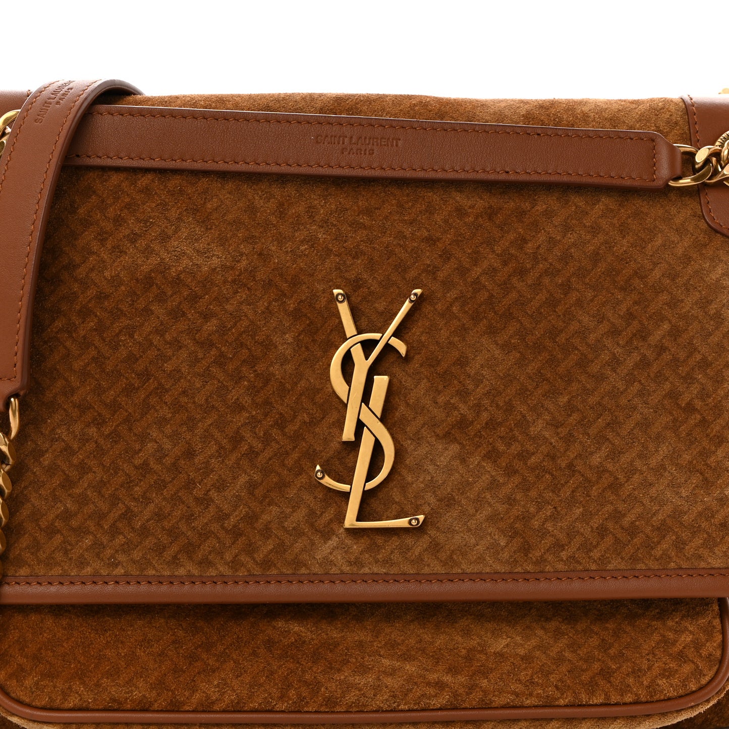 Suede Monogram Medium Niki Chain Satchel Brun Clair Brun Fonce