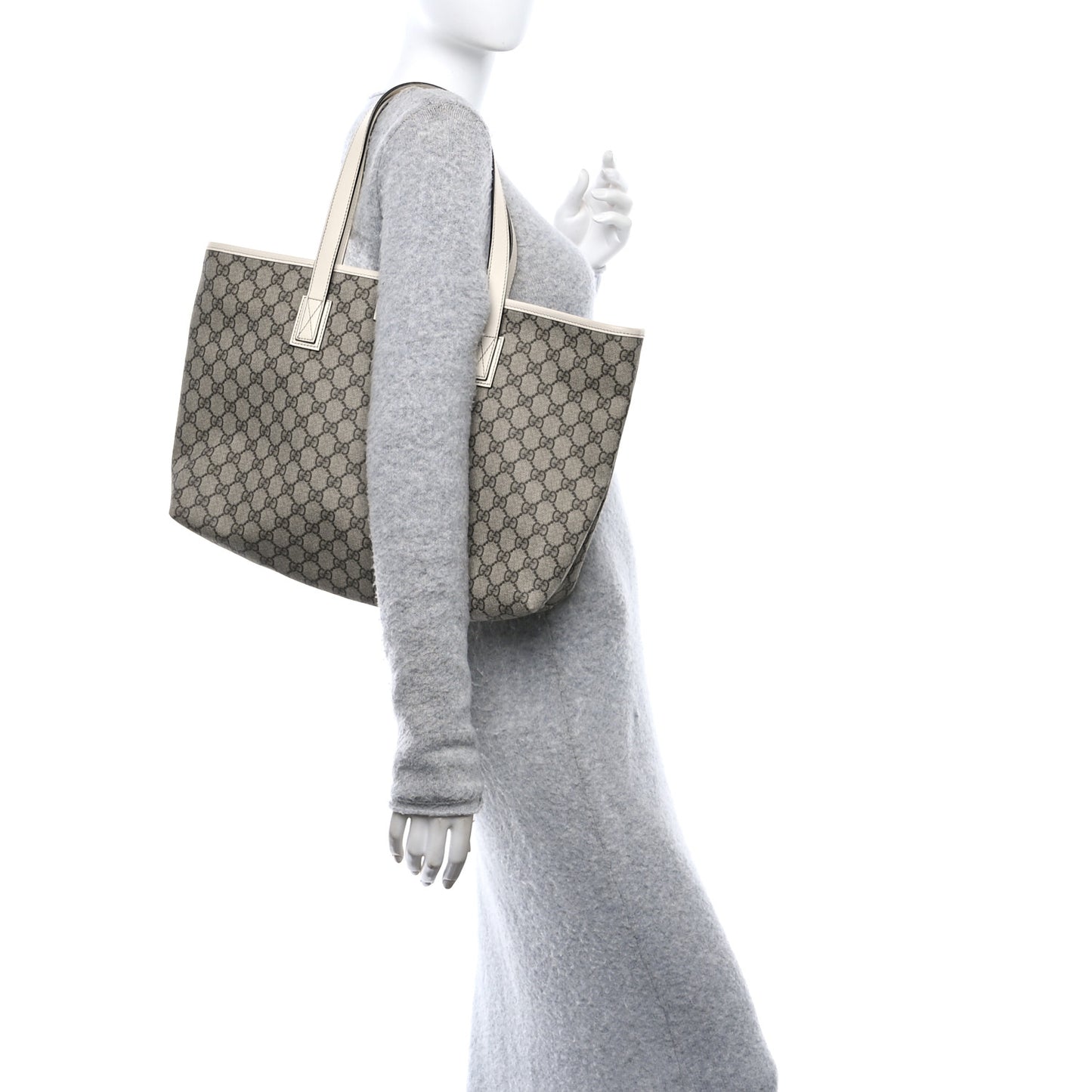 GG Supreme Monogram Medium Zippered Shopping Tote Off White