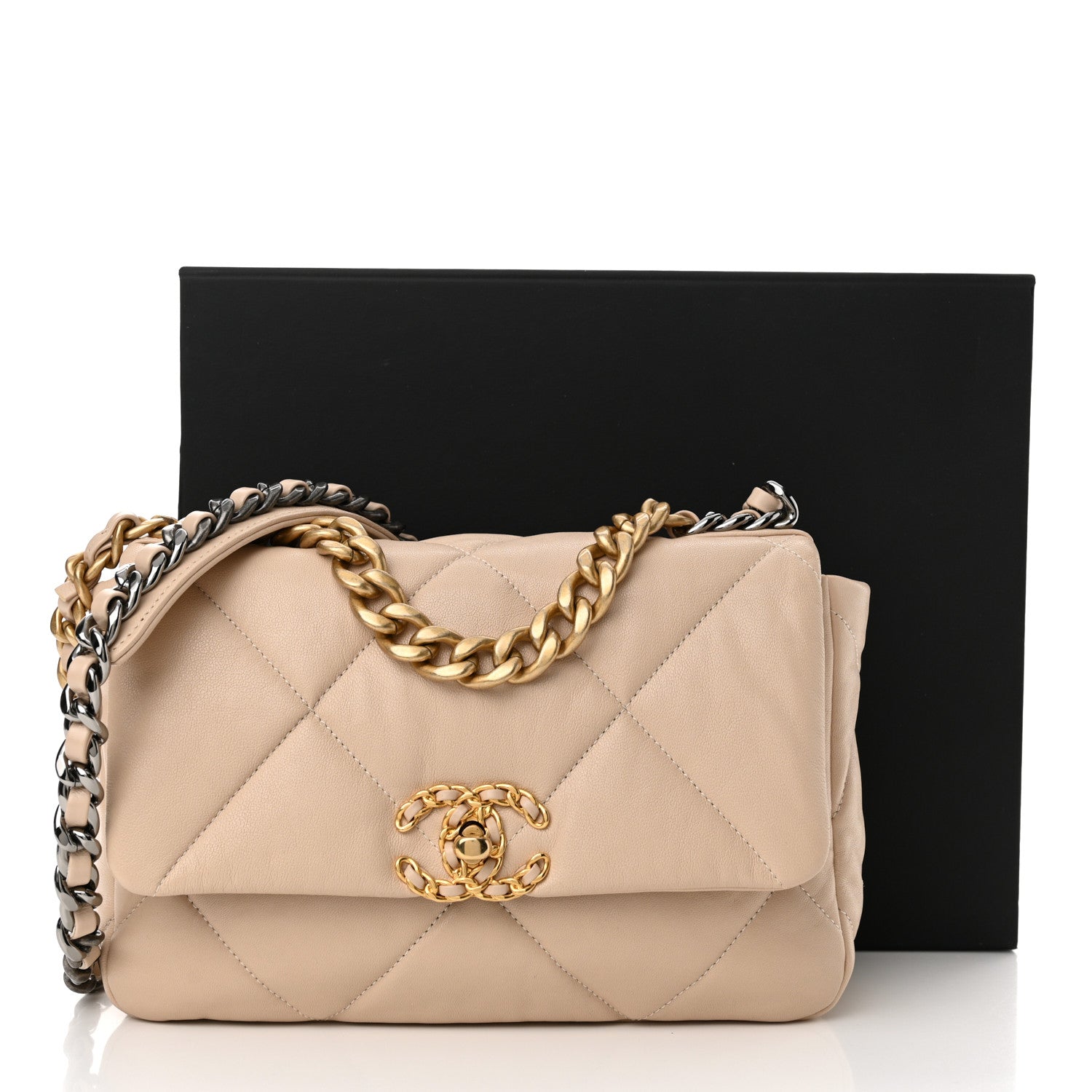 Chanel Goatskin Quilted Medium Chanel 19 Flap Light Beige 11 of 11