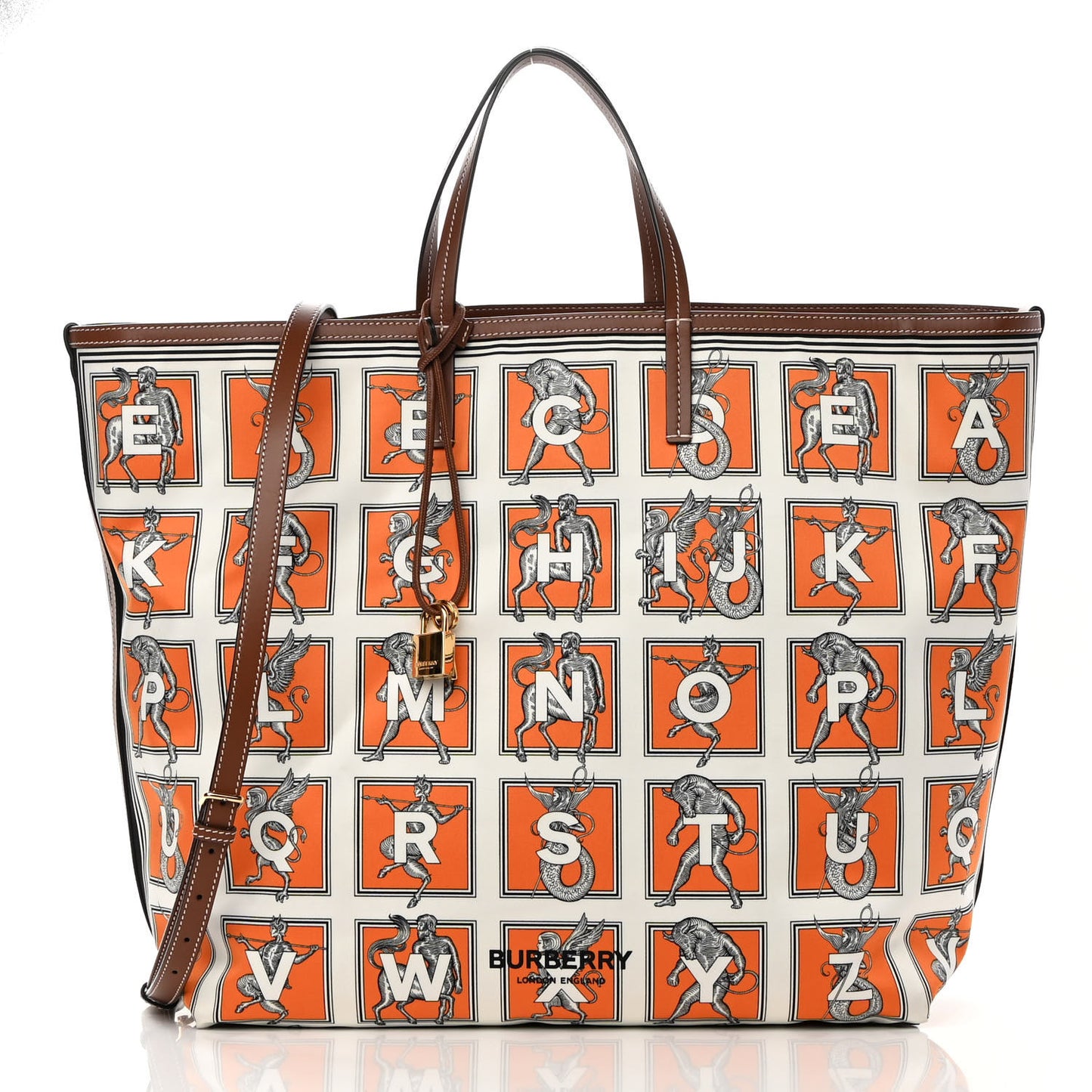 Satin Mythical Alphabet Print Bag Orange White