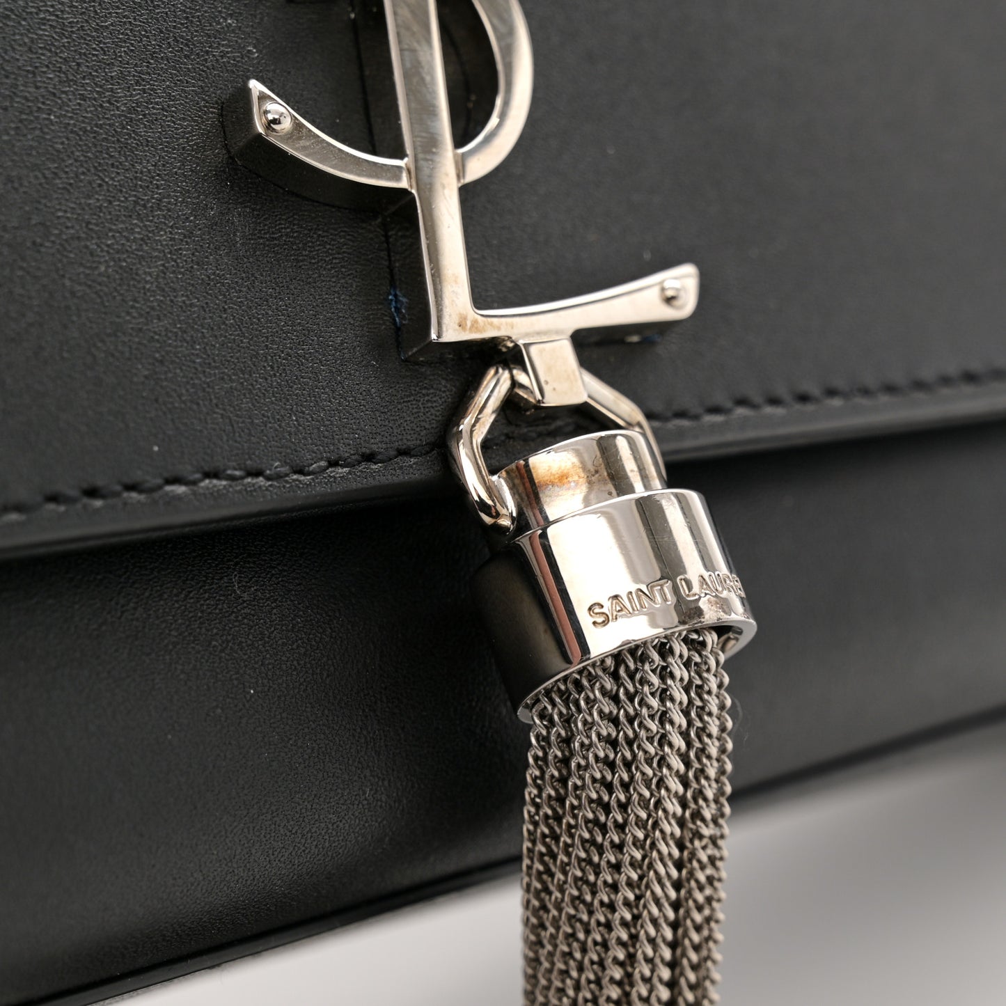 Smooth Calfskin Medium Classic Monogram Kate Tassel Satchel Black