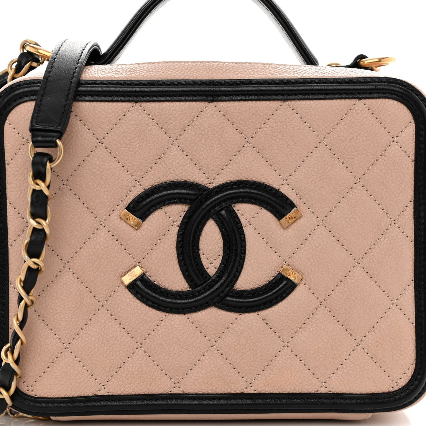 Caviar Quilted Medium CC Filigree Vanity Case Beige Black
