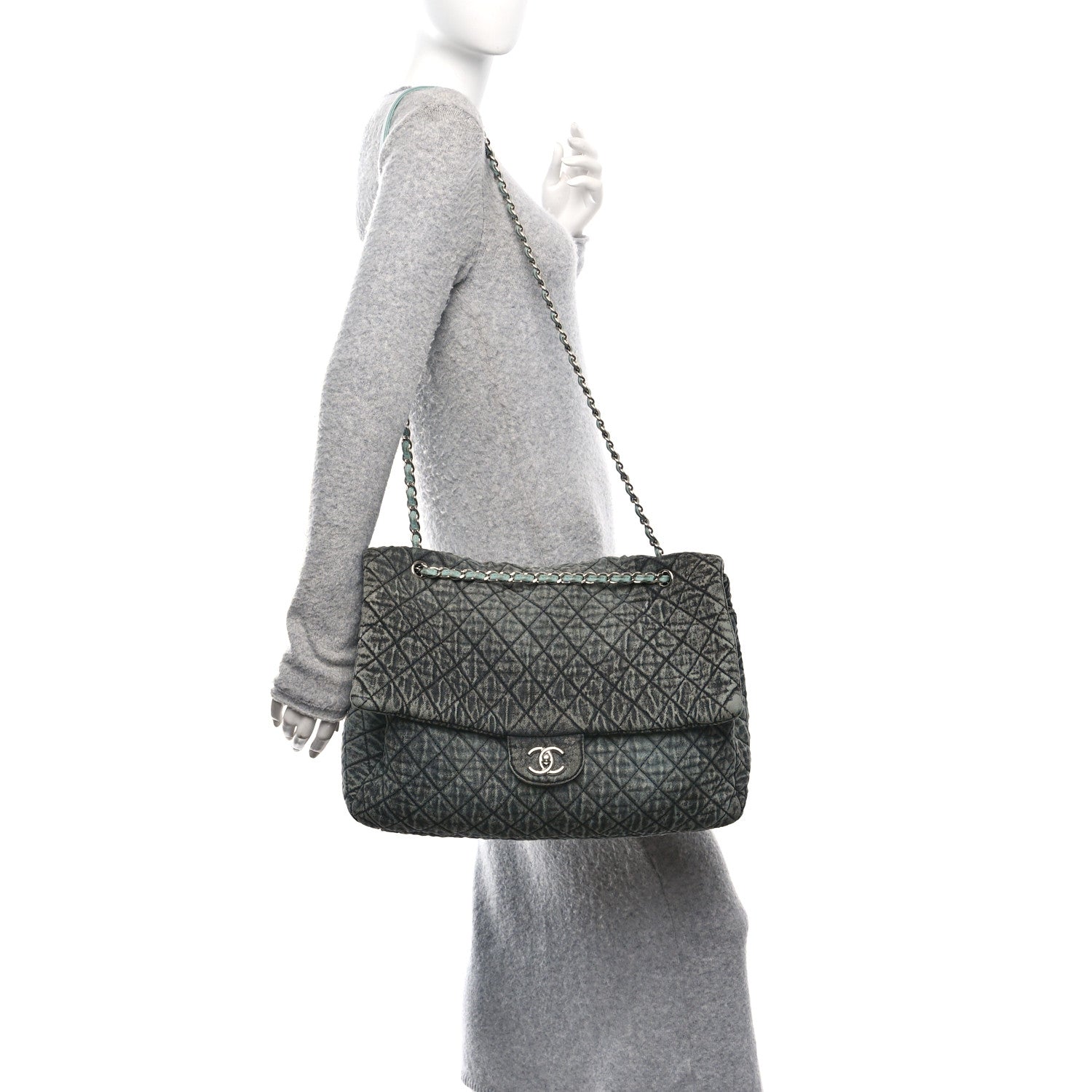 Chanel Denim Quilted Denimpression XXL Flap Blue Black 2 of 10