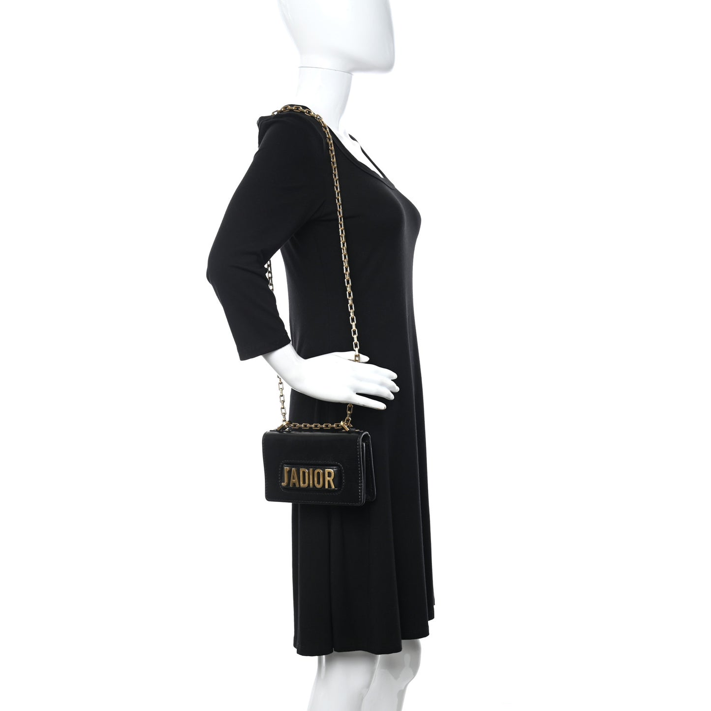 Crinkled Calfskin Mini J'Adior Chain Flap Bag Black