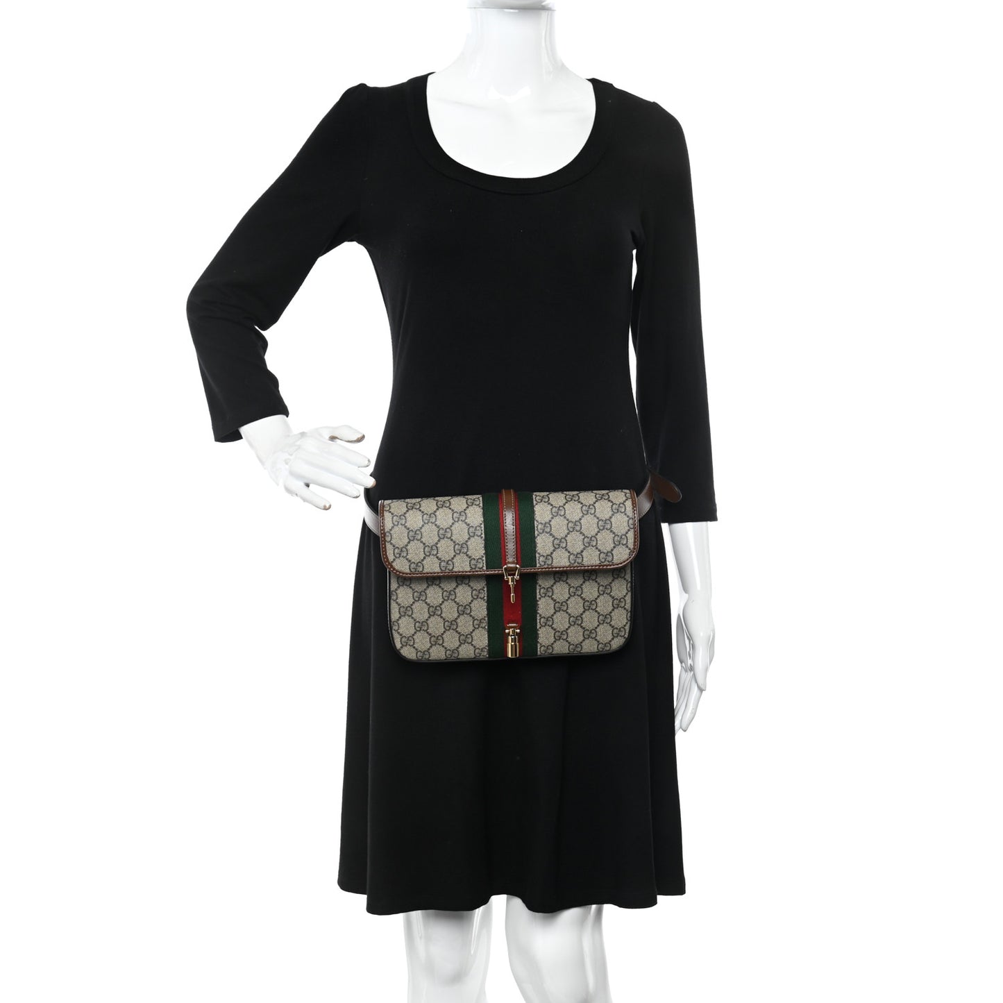 GG Supreme Monogram Azalea Calfskin Web Jackie 1961 Belt Bag 90 36 Beige Ebony Brown Sugar