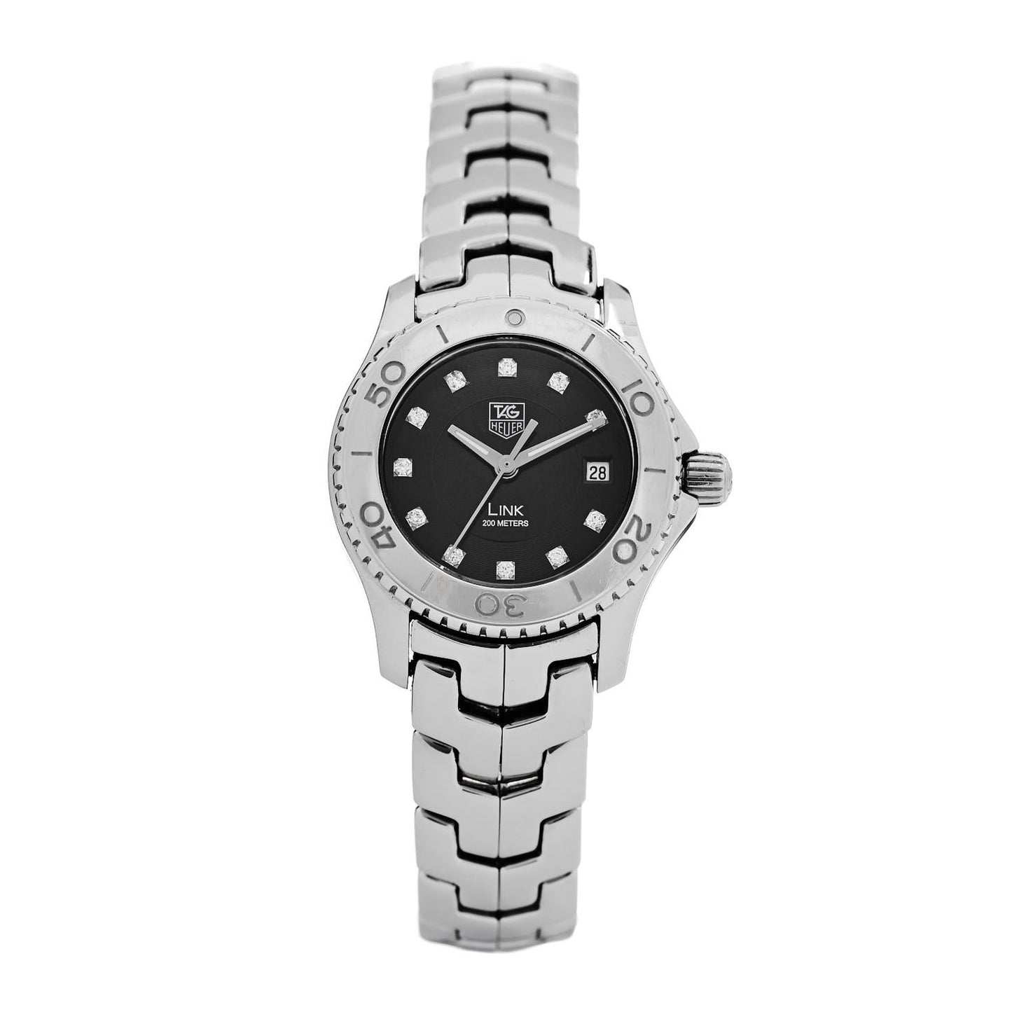 Stainless Steel Diamond 27mm Link Quartz Watch Black WJ1318-0