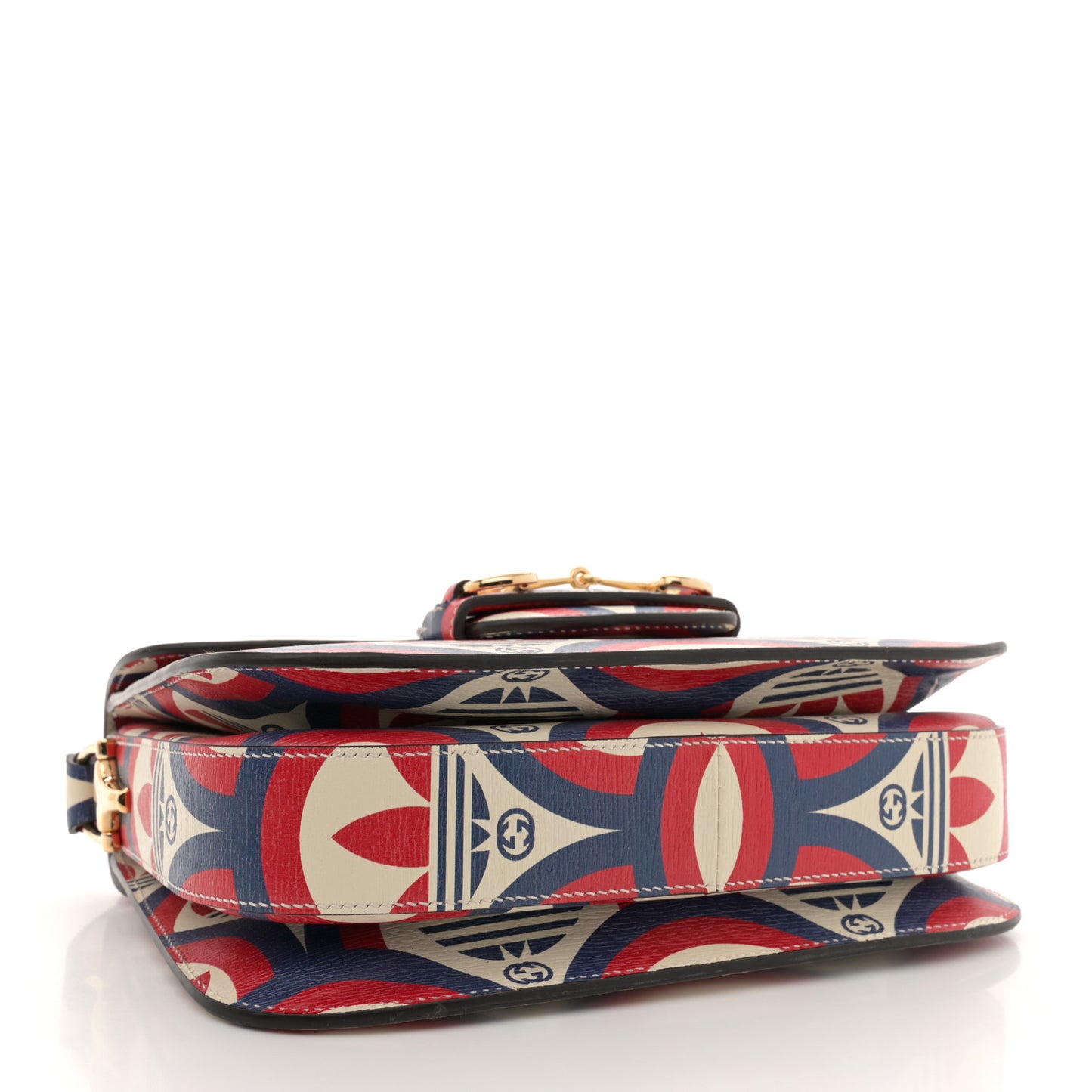 X ADIDAS Shangai Calfskin Web Trefoil Interlocking G Small Horsebit 1955 Shoulder Bag Red White Blue