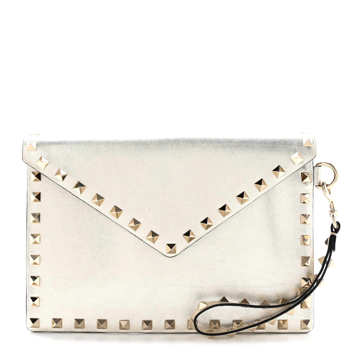 Metallic Calfskin Medium Rockstud Envelope Flat Wristlet Pouch Sahara