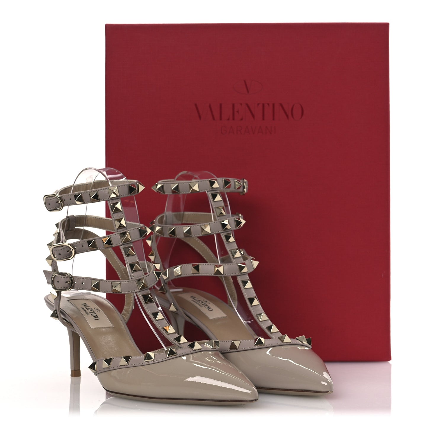 Patent Rockstud Ankle Strap 65mm Pumps 37.5 Poudre