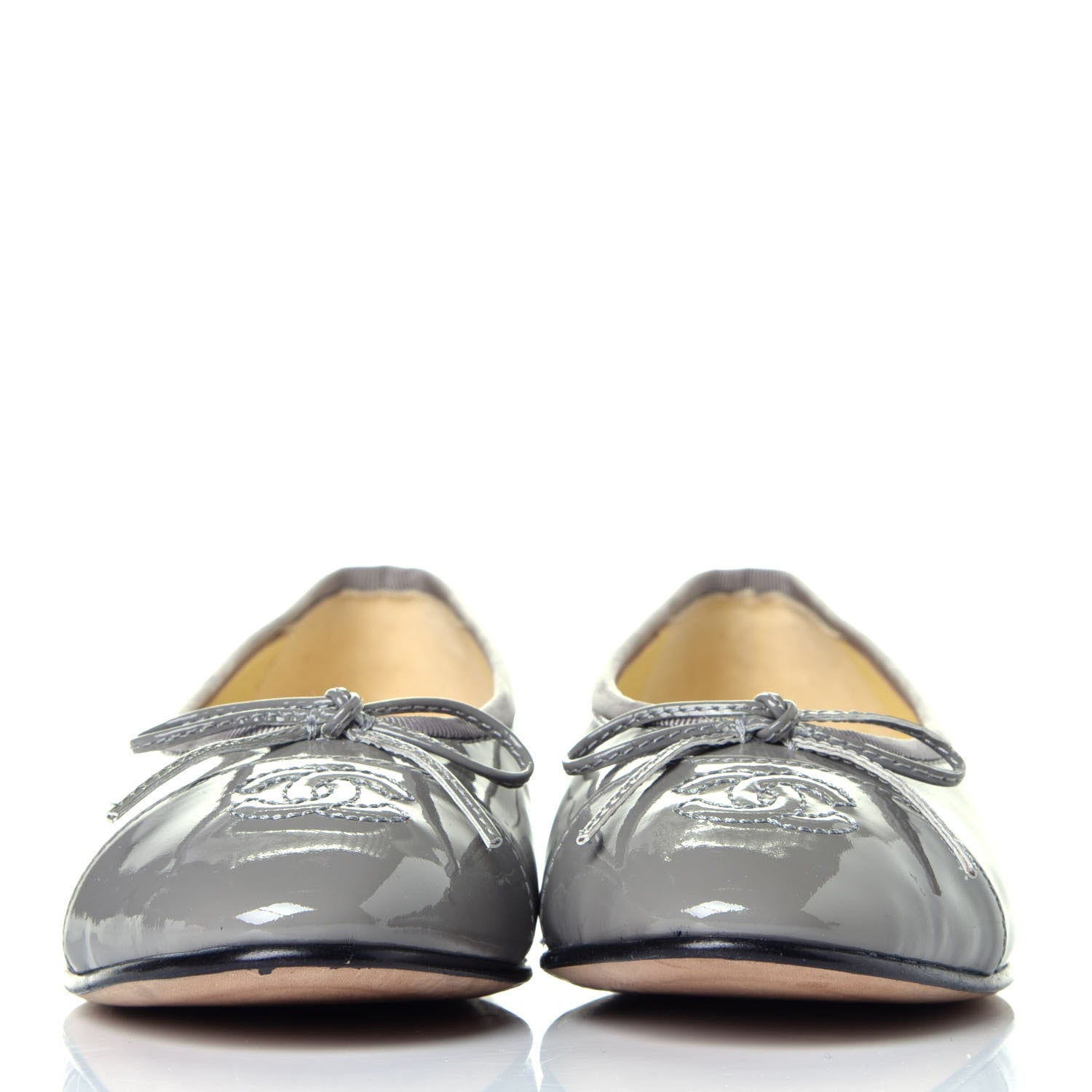 Chanel Patent Calfskin CC Cap Toe Ballerina Flats 36 Dark Grey 2 of 8