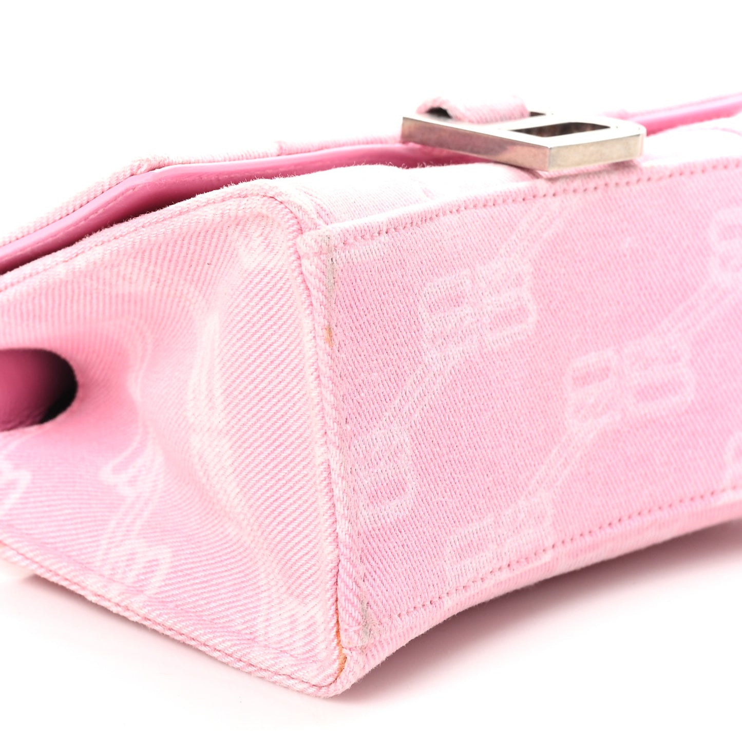 Washed Denim BB Monogram Hourglass Top Handle Bag XS Pink