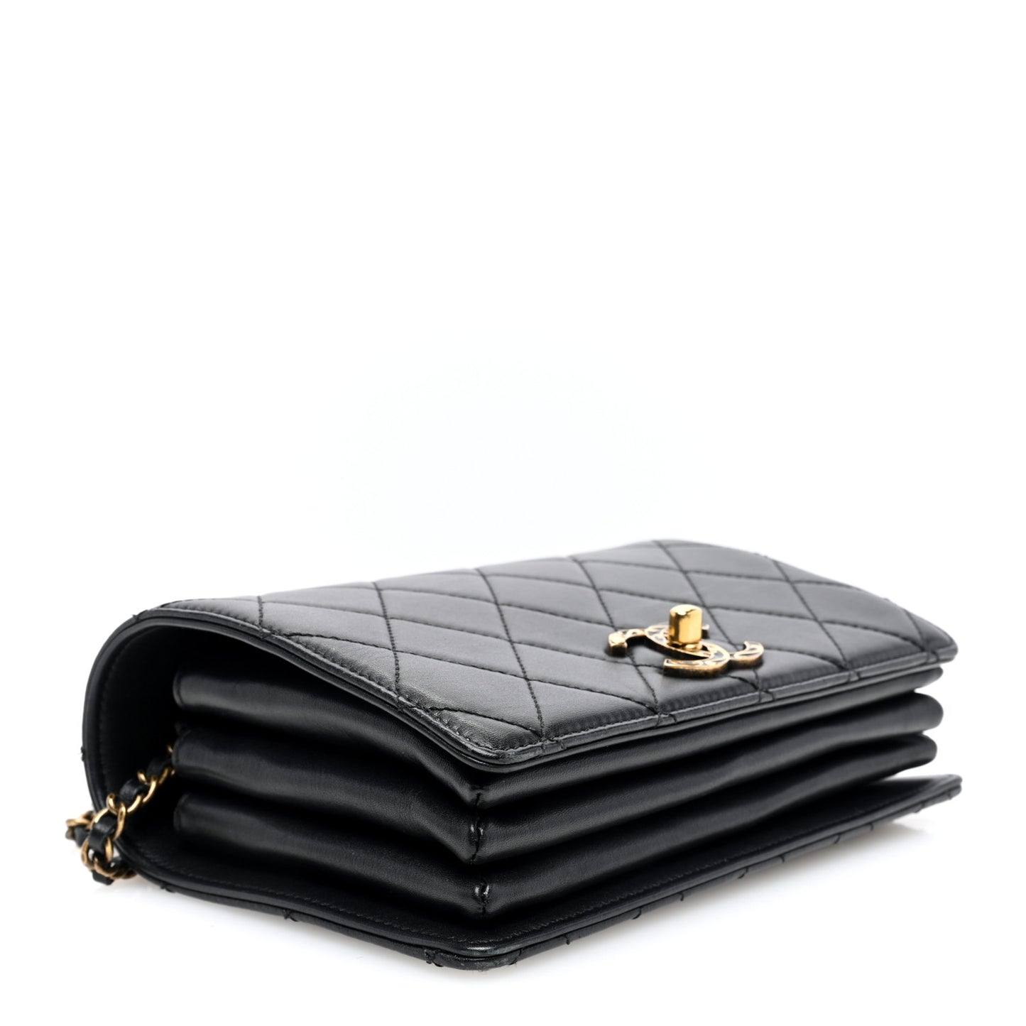Metal Calfskin Quilted Top Handle Flap Black